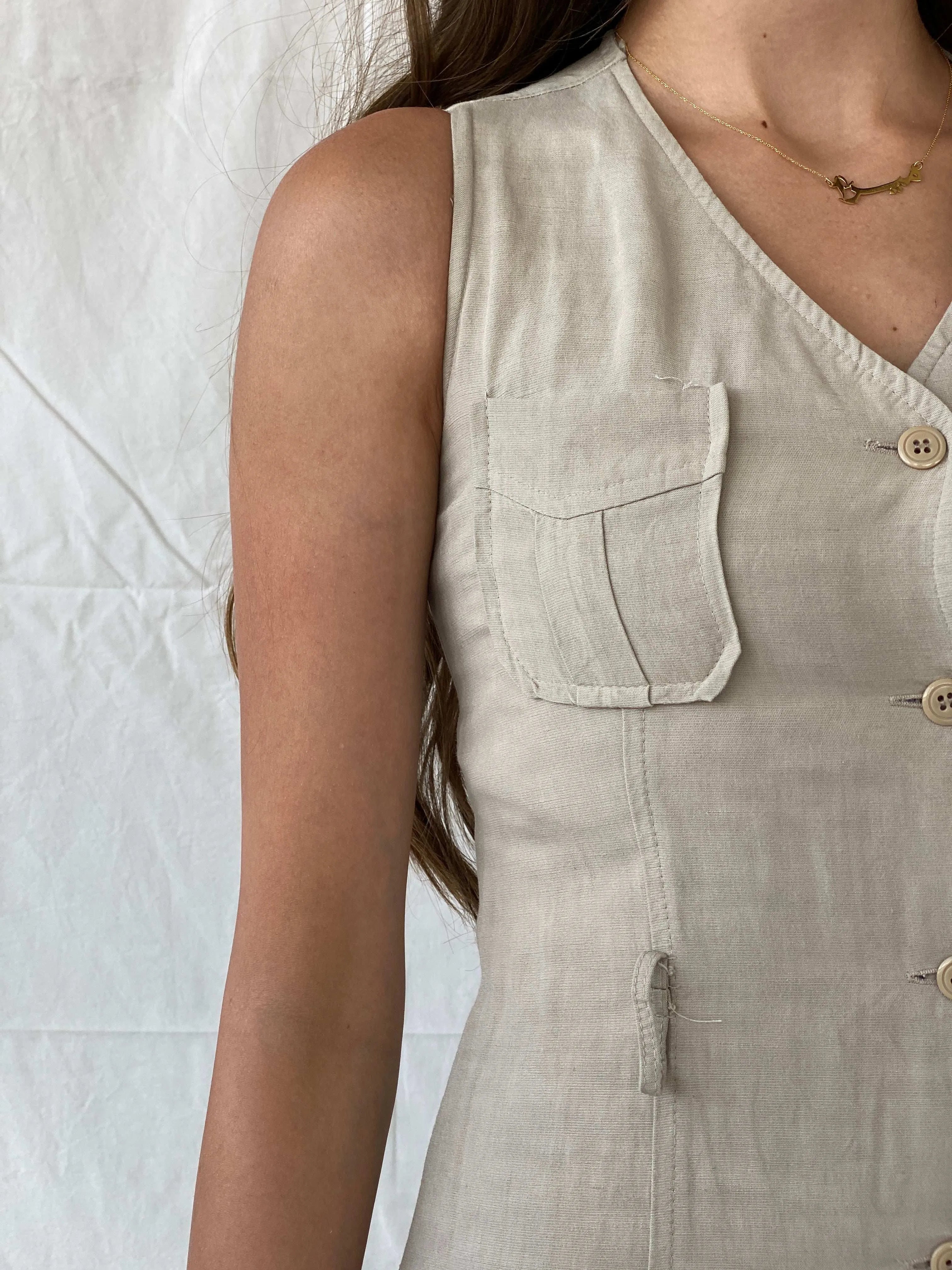 Early 00s Zara Woman Linen Button Down Maxi Beige Dress - S - Balagan Vintage Maxi Dress 00s dress, 90s, maxi dress, Mira, velvet, Y2K dress, Zeina