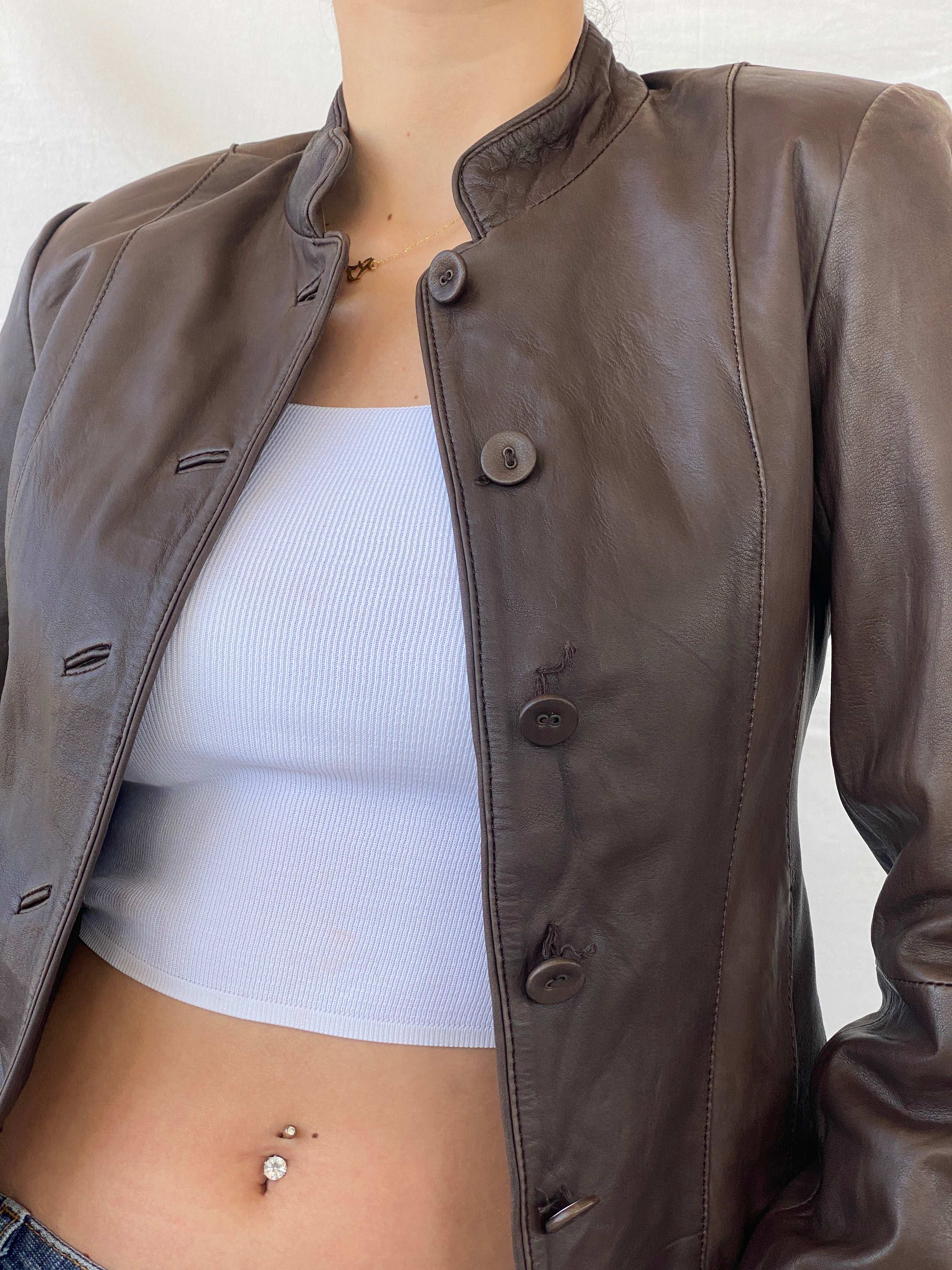 Elegant Camaíeu Brown Genuine Lamb Leather Fitted Jacket - S - Balagan Vintage Leather Jacket 90s, genuine leather jacket, leather jacket, Mira, winter