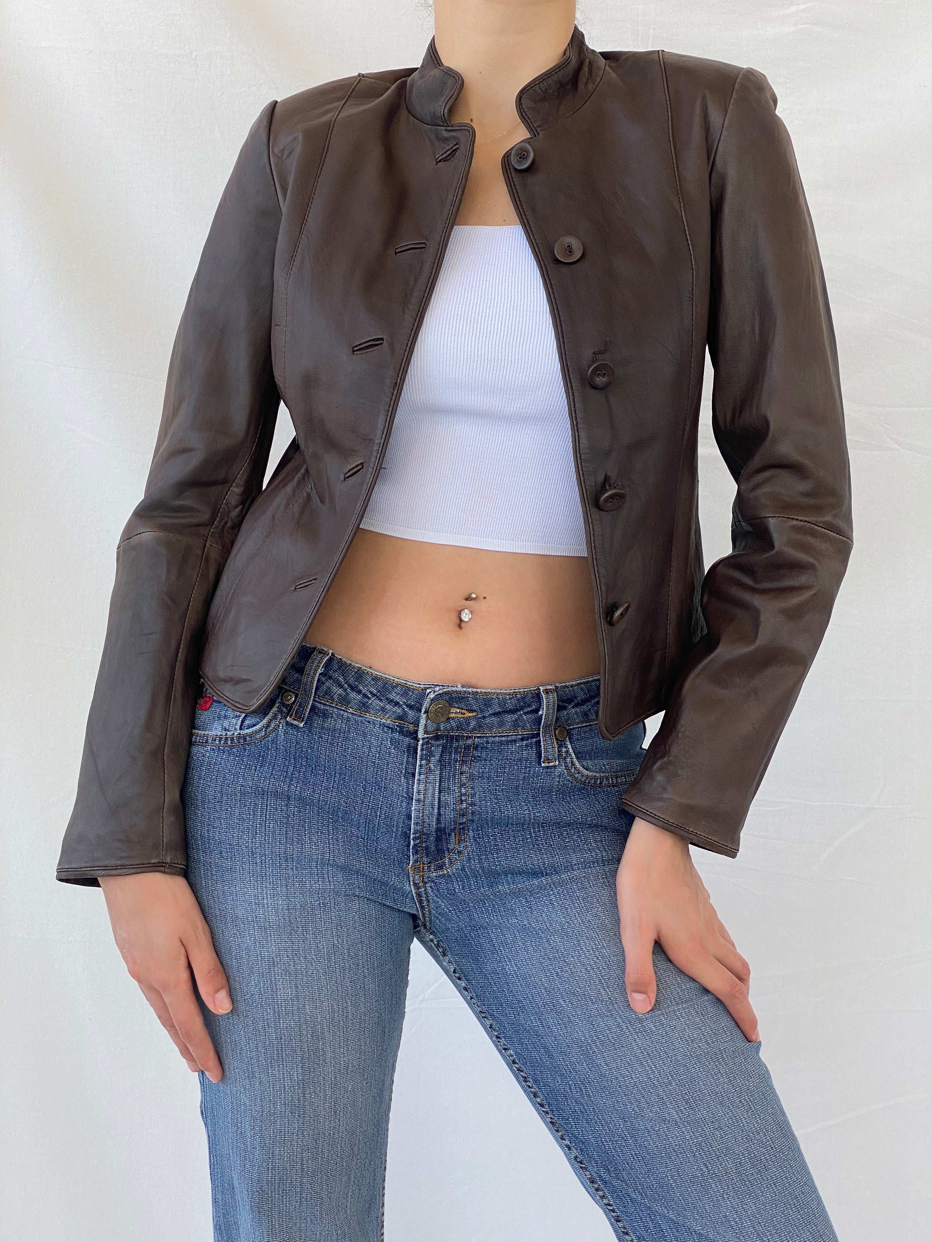 Elegant Camaíeu Brown Genuine Lamb Leather Fitted Jacket - S - Balagan Vintage Leather Jacket 90s, genuine leather jacket, leather jacket, Mira, winter