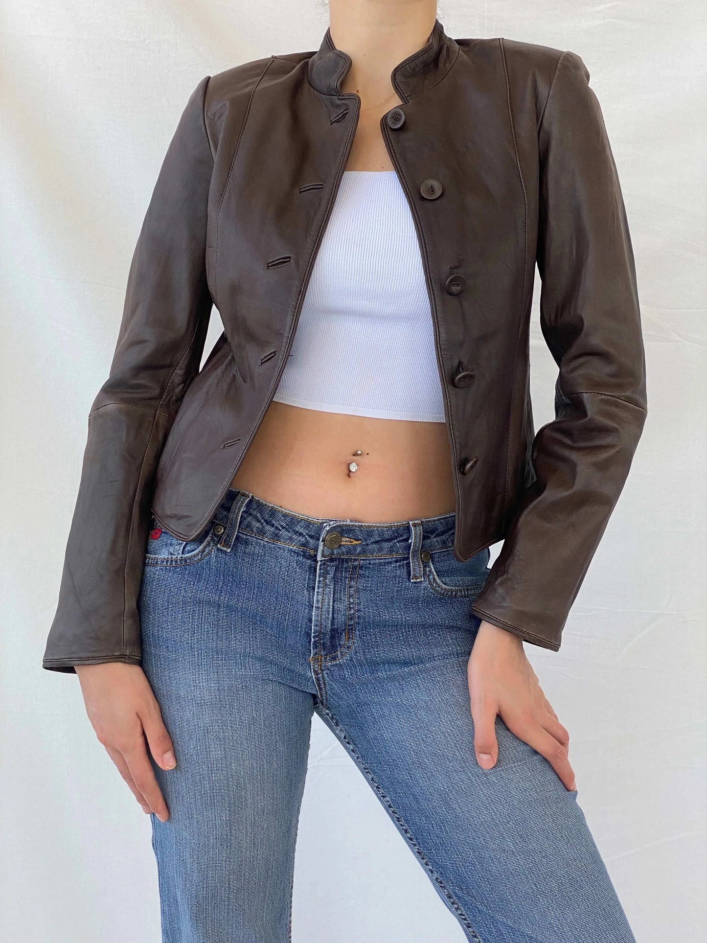 Elegant Camaíeu Brown Genuine Lamb Leather Fitted Jacket - S - Balagan Vintage Leather Jacket 90s, Coats&Jackets, Deals, genuine leather jacket, leather jacket, Mira, winter, Women's Leather Jackets
