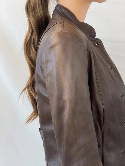 Elegant Camaíeu Brown Genuine Lamb Leather Fitted Jacket - S - Balagan Vintage Leather Jacket 90s, Coats&Jackets, Deals, genuine leather jacket, leather jacket, Mira, winter, Women's Leather Jackets