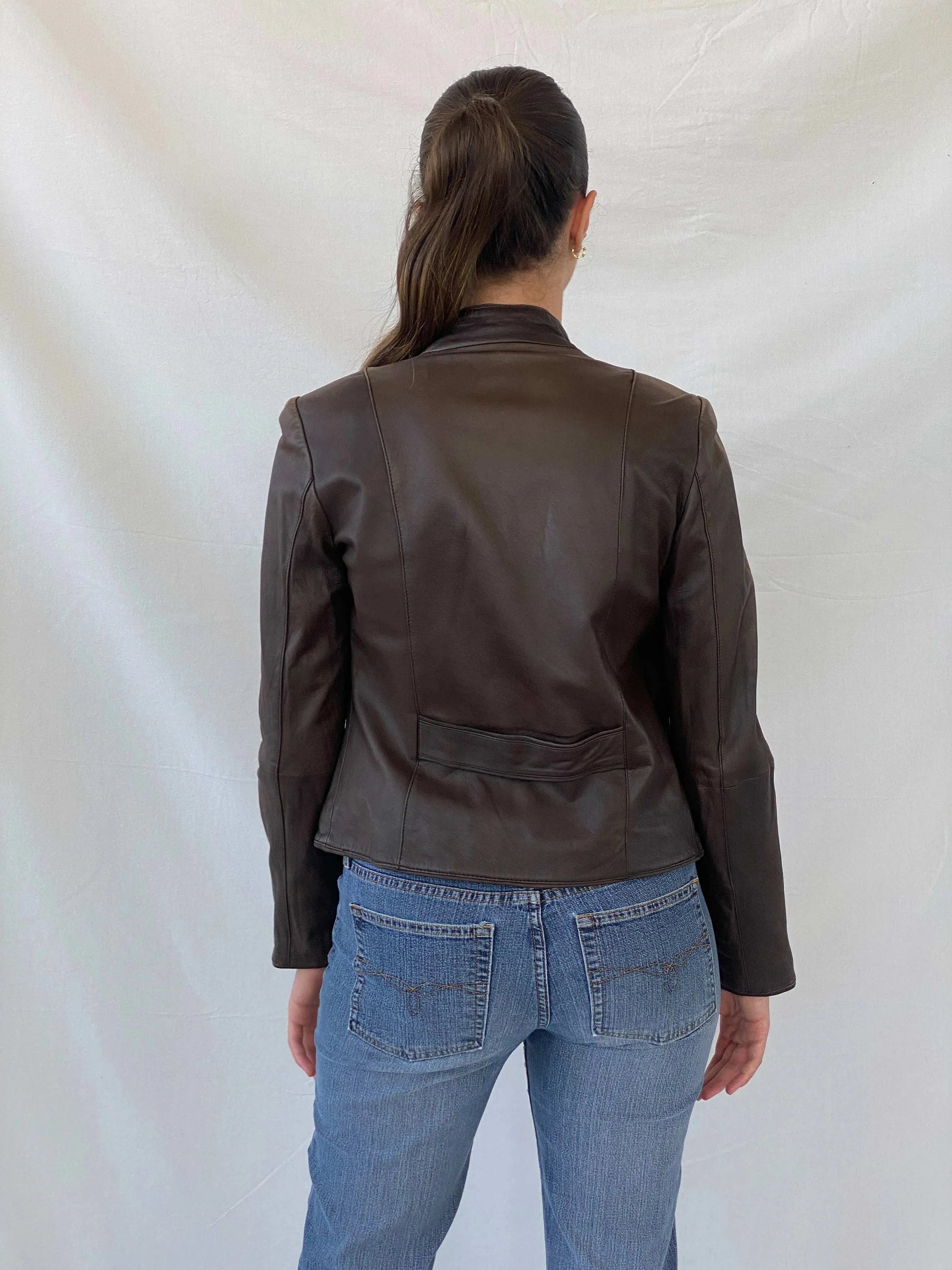 Elegant Camaíeu Brown Genuine Lamb Leather Fitted Jacket - S - Balagan Vintage Leather Jacket 90s, Coats&Jackets, Deals, genuine leather jacket, leather jacket, Mira, winter, Women's Leather Jackets