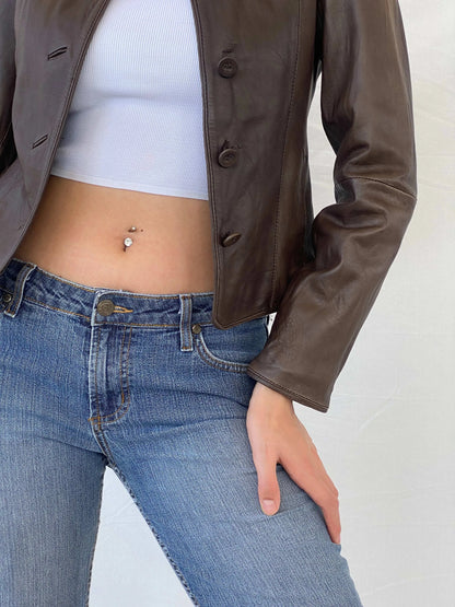 Elegant Camaíeu Brown Genuine Lamb Leather Fitted Jacket - S - Balagan Vintage Leather Jacket 90s, Coats&Jackets, Deals, genuine leather jacket, leather jacket, Mira, winter, Women's Leather Jackets