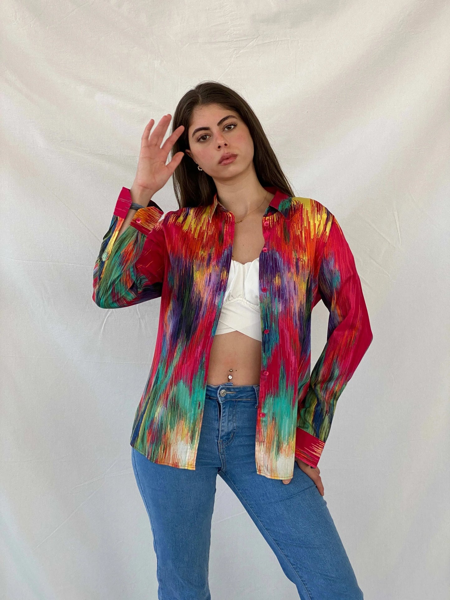 ESCADA Sport Multicolor Women’s Long Sleeve Button Up Shirt - M - Balagan Vintage Full Sleeve Shirt 00s, cotton shirt, full sleeve shirt, Mira, winter, women shirt, women top