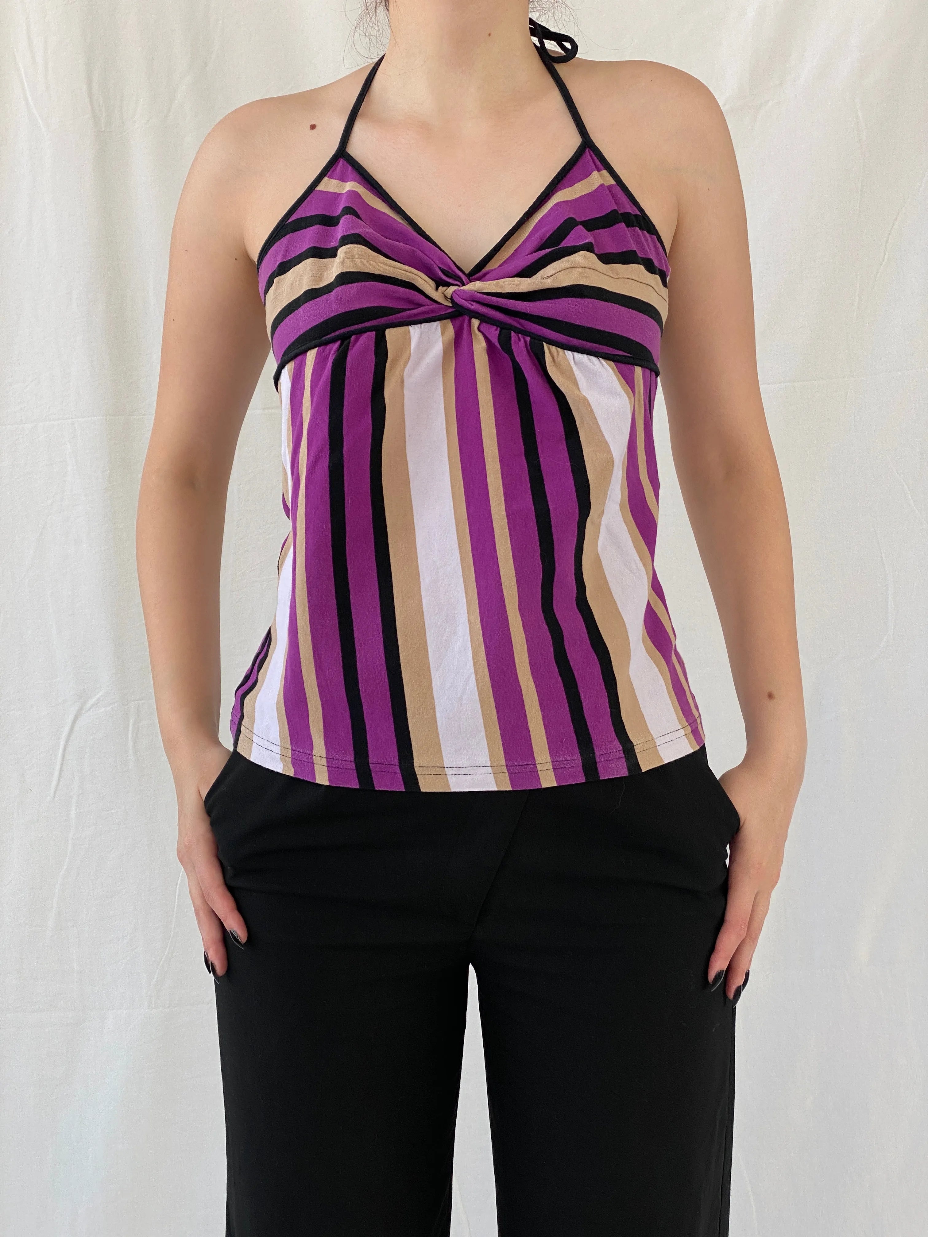 Everyday Y2K Purple Striped Halter Top - L - Balagan Vintage Halter Top 00s, Ayah, halter top, Top, women top
