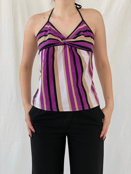 Everyday Y2K Purple Striped Halter Top - L - Balagan Vintage Halter Top 00s, Ayah, halter top, Top, women top