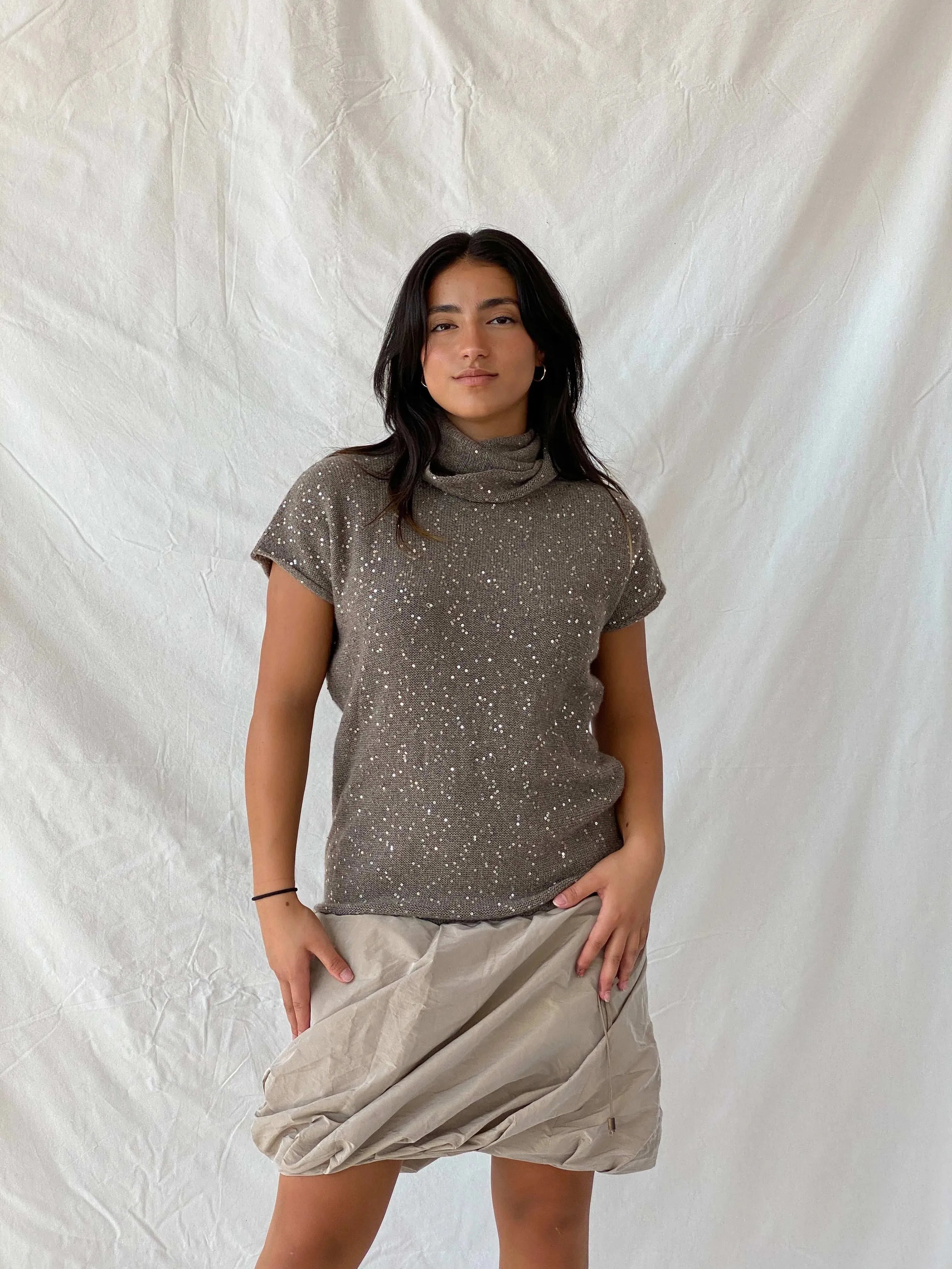 FABIANA FILIPPI Luxury Sequined Cashmere Balloon Hem Dress - M - Balagan Vintage Midi Dress 90s dress, Deals, dress, Lana, midi dress, rare find, rare vintage, summer, womens