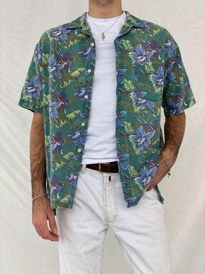 GAP Floral Print Green Half Sleeve Shirt Size M - Balagan Vintage Half Sleeve Shirt Awsam, floral, floral shirt, half sleeve shirt, mens shirt, printed shirt