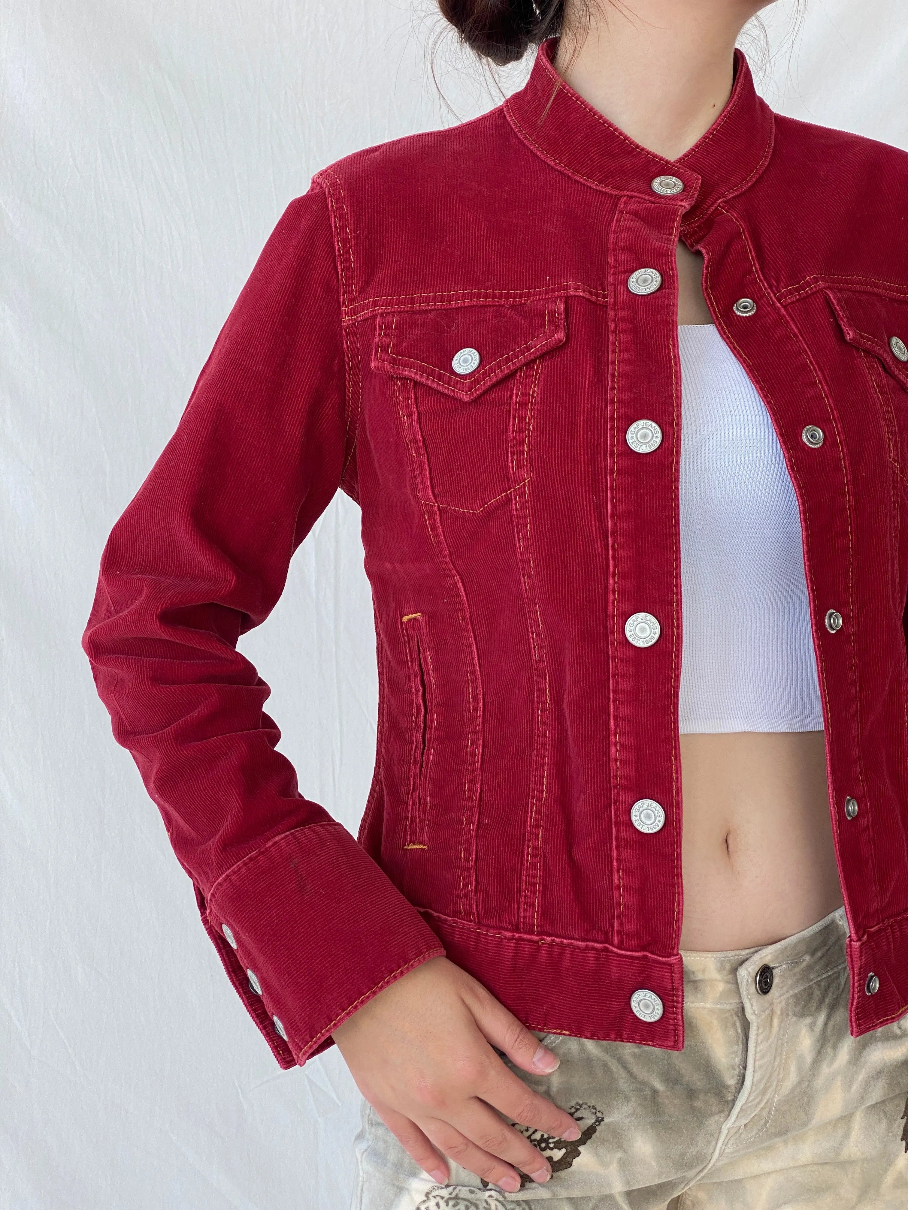 GAP Stretch Burgundy Corduroy Silver Buttoned Jacket - S - Balagan Vintage Corduroy Jacket 00s, Ayah, Coats&Jackets, corduroy, corduroy jacket