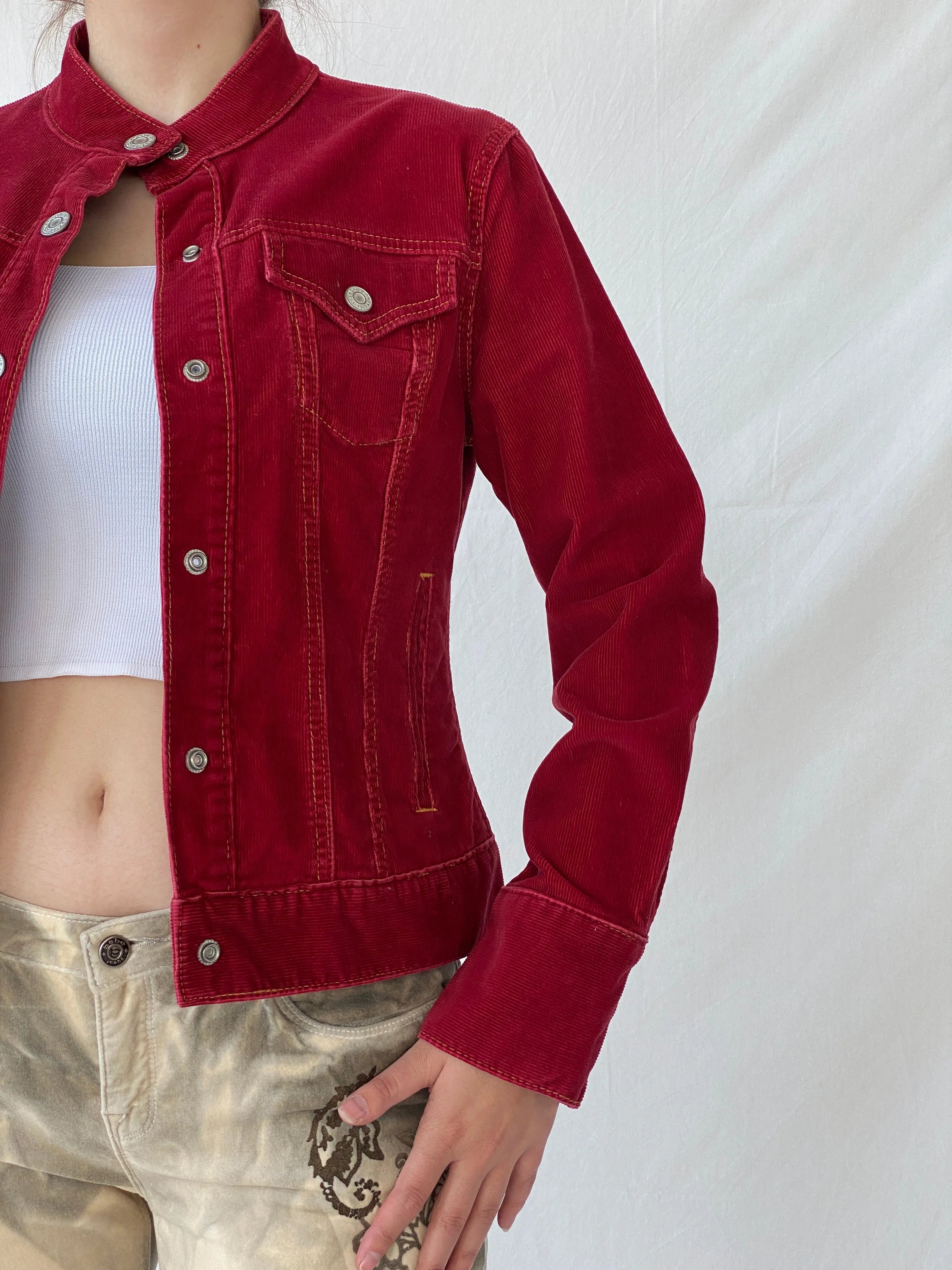 GAP Stretch Burgundy Corduroy Silver Buttoned Jacket - S - Balagan Vintage Corduroy Jacket 00s, Ayah, Coats&Jackets, corduroy, corduroy jacket