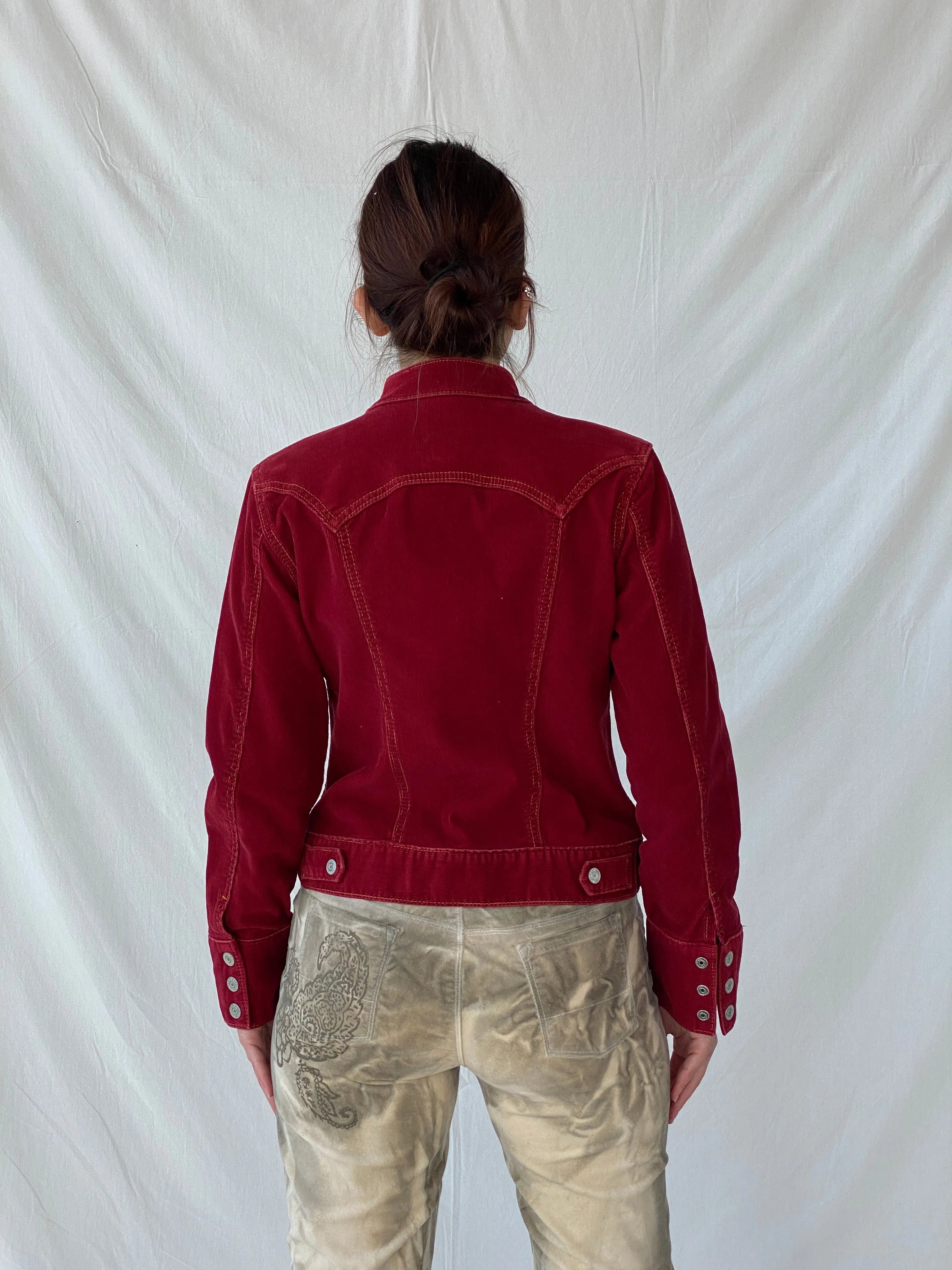 GAP Stretch Burgundy Corduroy Silver Buttoned Jacket - S - Balagan Vintage Corduroy Jacket 00s, Ayah, Coats&Jackets, corduroy, corduroy jacket