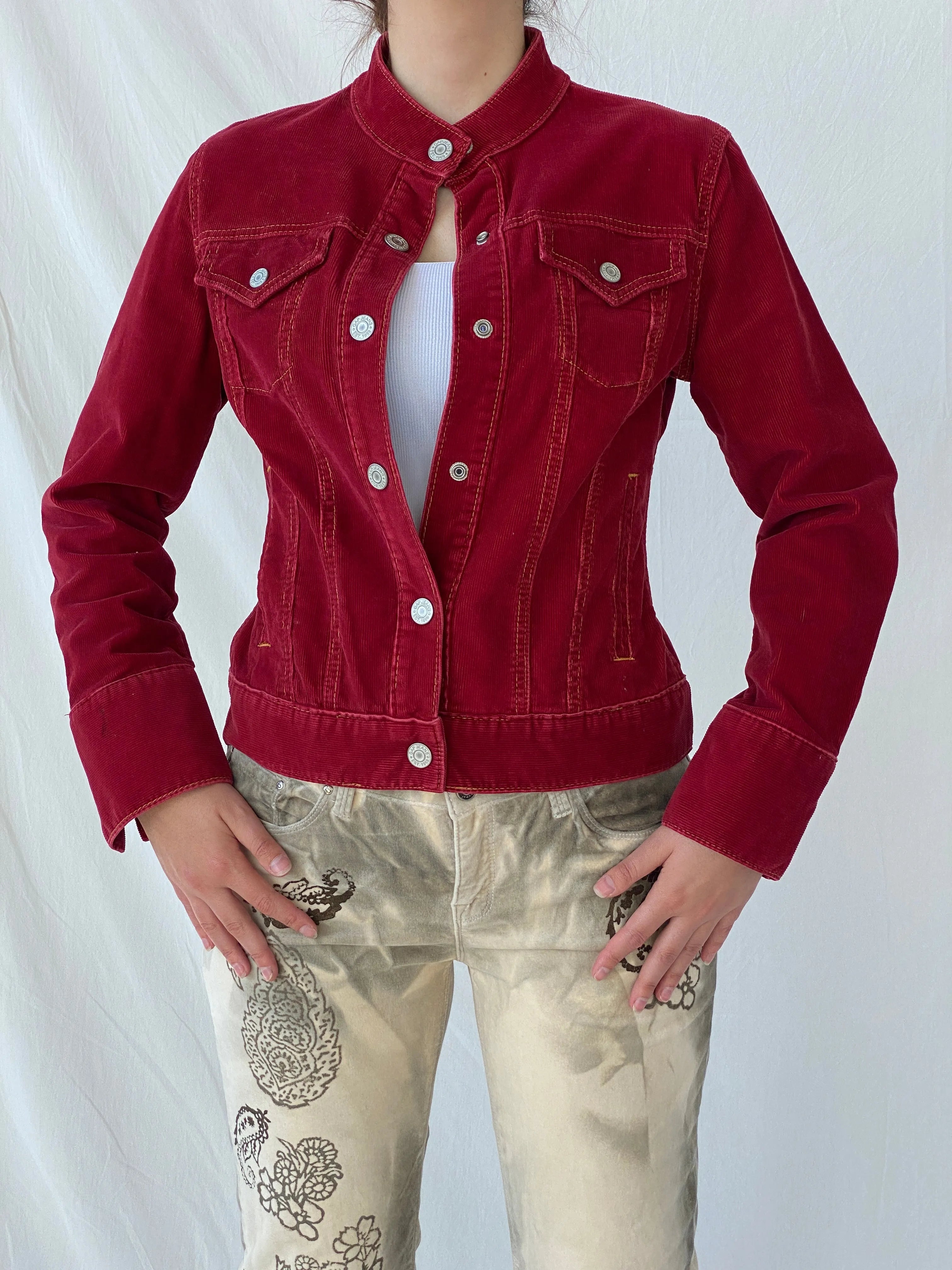 GAP Stretch Burgundy Corduroy Silver Buttoned Jacket - S - Balagan Vintage Corduroy Jacket 00s, Ayah, Coats&Jackets, corduroy, corduroy jacket
