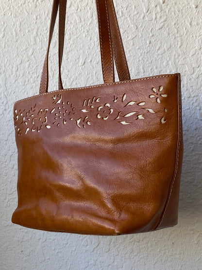 Genuine Leather Floral Perforated Design Shoulder Tote Bag - Balagan Vintage Shoulder Bag 00s, 90s, bag, genuine leather, shoulder bag, summer, Y2K