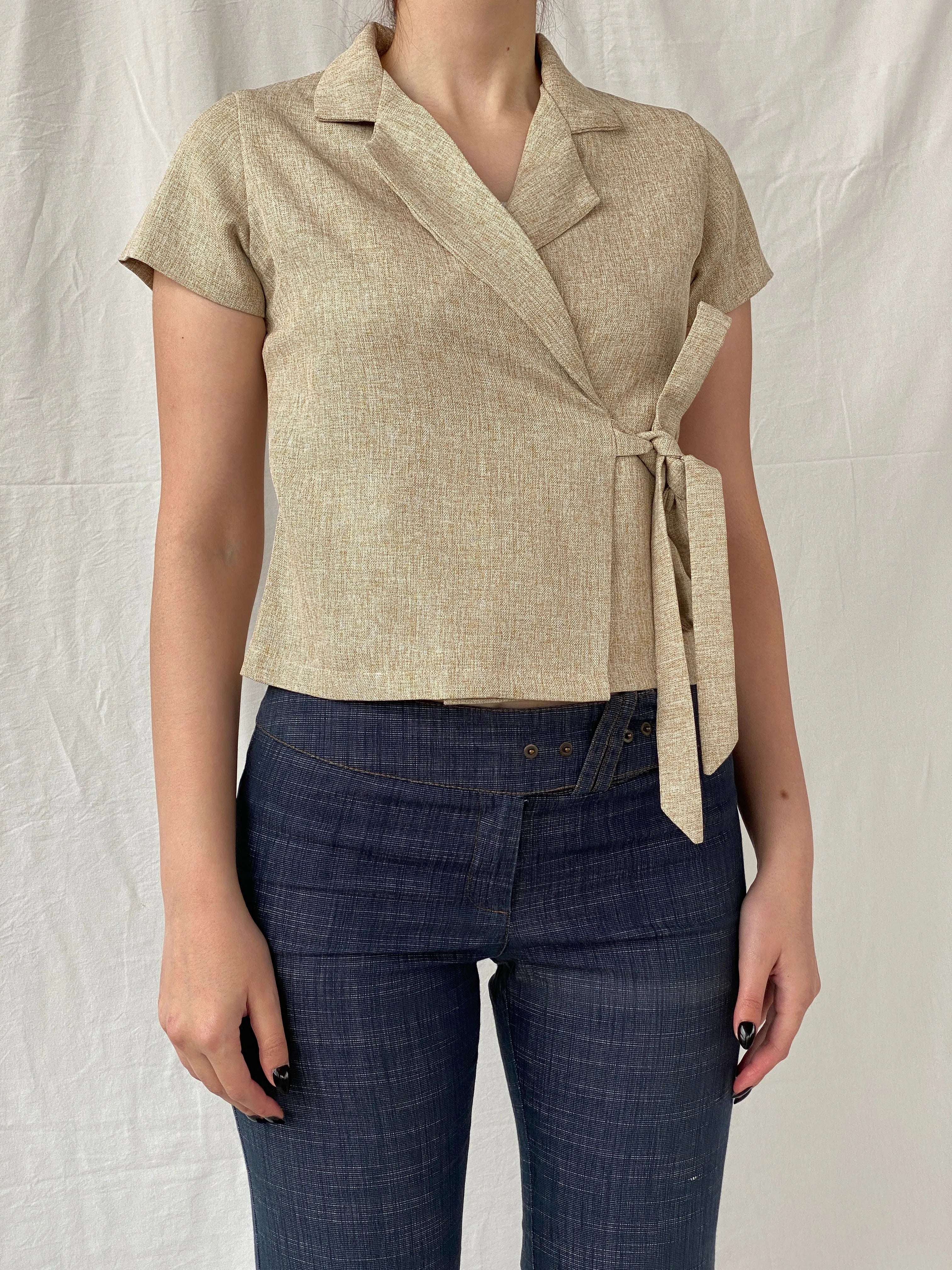 Gorgeous Hana Milin Cotton Linen Blend Women’s Beige Short Sleeve Wrap Blazer - S - Balagan Vintage Half Sleeve Blazer 00s, Ayah, blazer, half sleeve blazer, NEW IN, vintage blazer