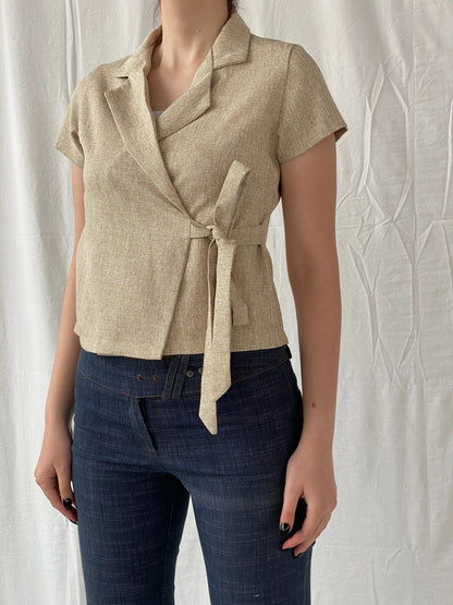 Gorgeous Hana Milin Cotton Linen Blend Women’s Beige Short Sleeve Wrap Blazer - S - Balagan Vintage Half Sleeve Blazer 00s, Ayah, blazer, Coats&Jackets, half sleeve blazer, vintage blazer, Women's Blazers