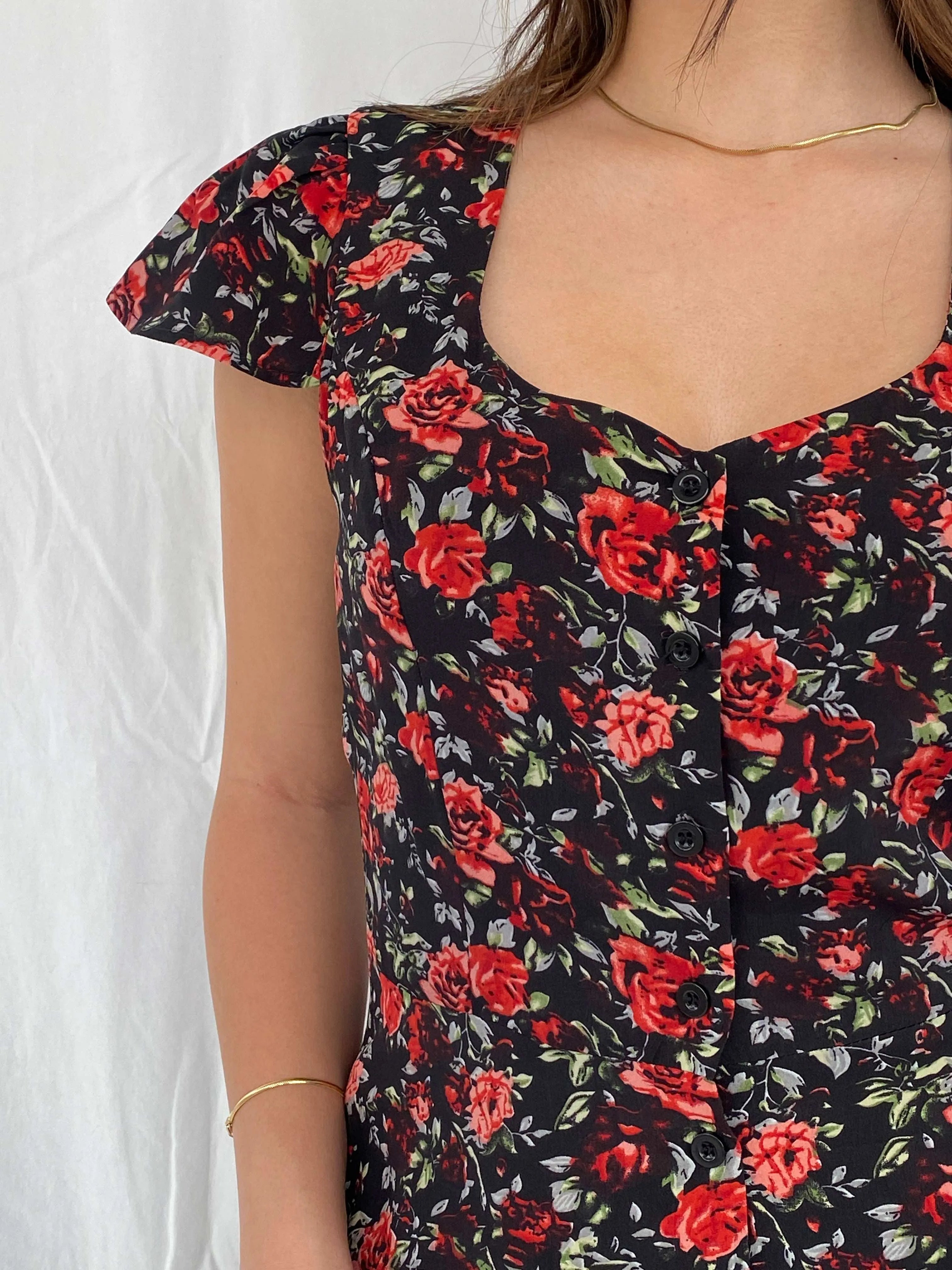 Gorgeous Vintage Floral Button Up Dress - Size M - Balagan Vintage Maxi Dress 00s, 00s dress, floral, floral dress, floral print, maxi dress, Rama