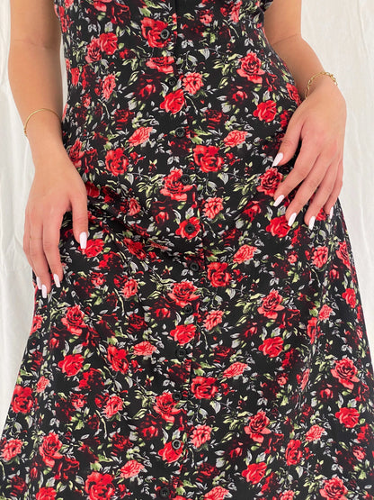 Gorgeous Vintage Floral Button Up Dress - Size M - Balagan Vintage Maxi Dress 00s, 00s dress, Deals, floral, floral dress, floral print, maxi dress, Rama