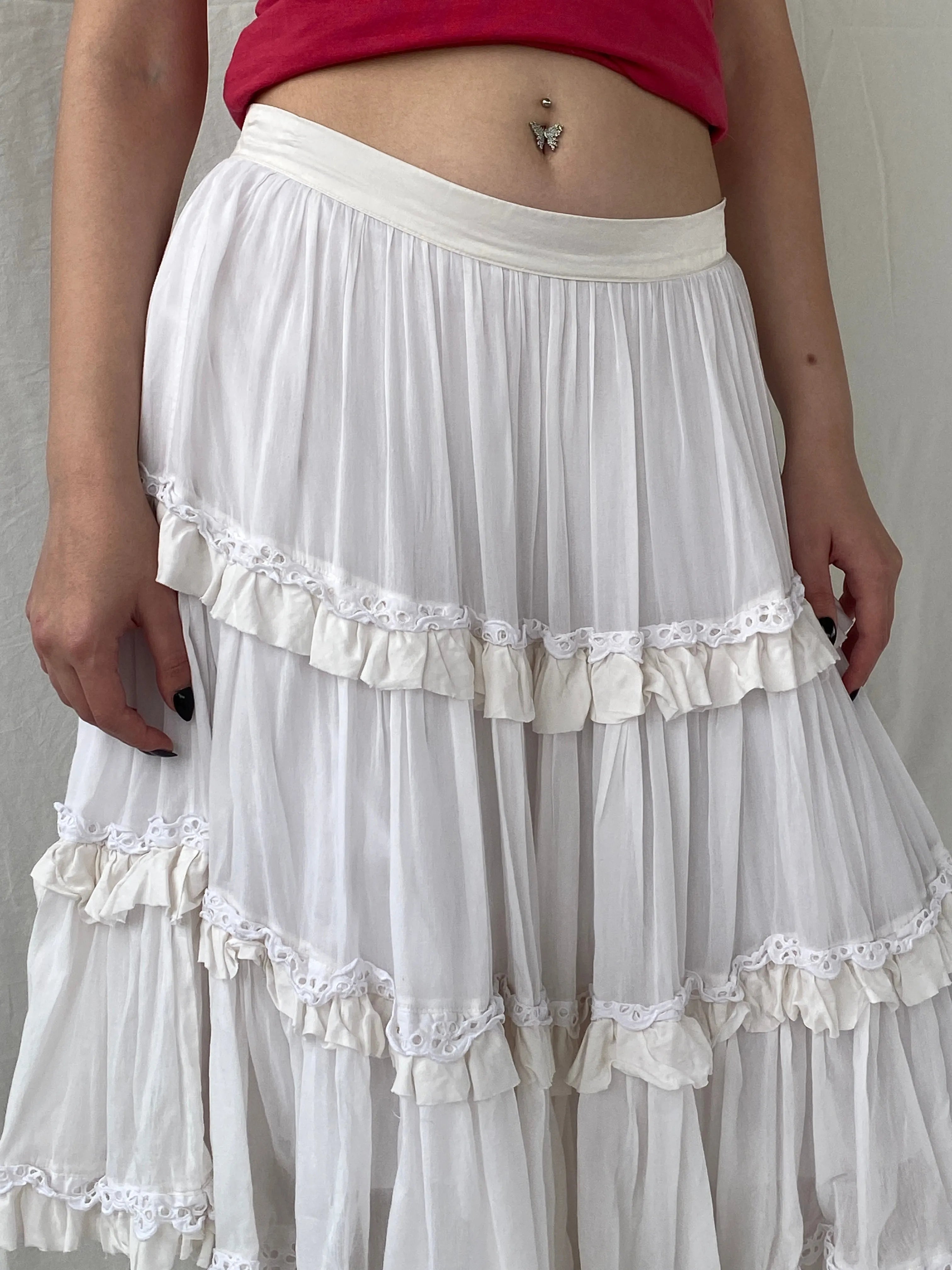 Gorgeous Vintage Monnalisa Chic White Tiered Bohemian Layered Midi Skirt - M - Balagan Vintage Midi Skirt 00s, Ayah, midi skirt, NEW IN, women skirt