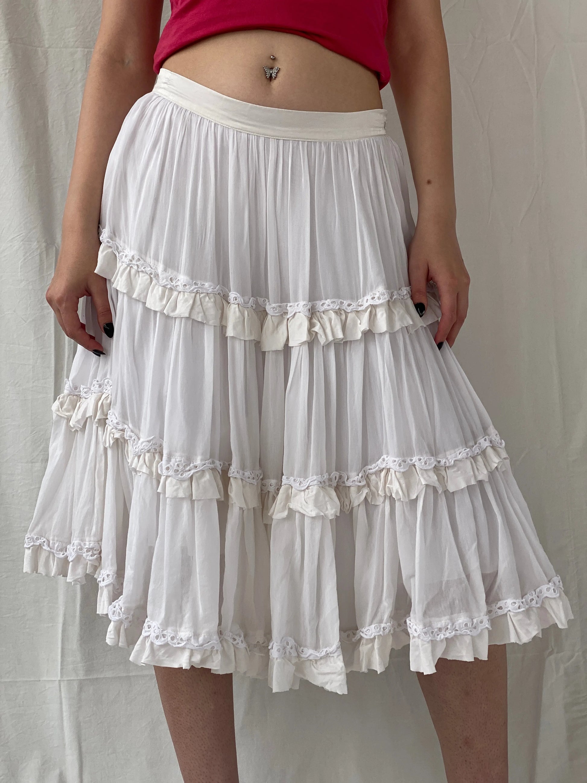 Gorgeous Vintage Monnalisa Chic White Tiered Bohemian Layered Midi Skirt - M - Balagan Vintage Midi Skirt 00s, Ayah, midi skirt, women skirt