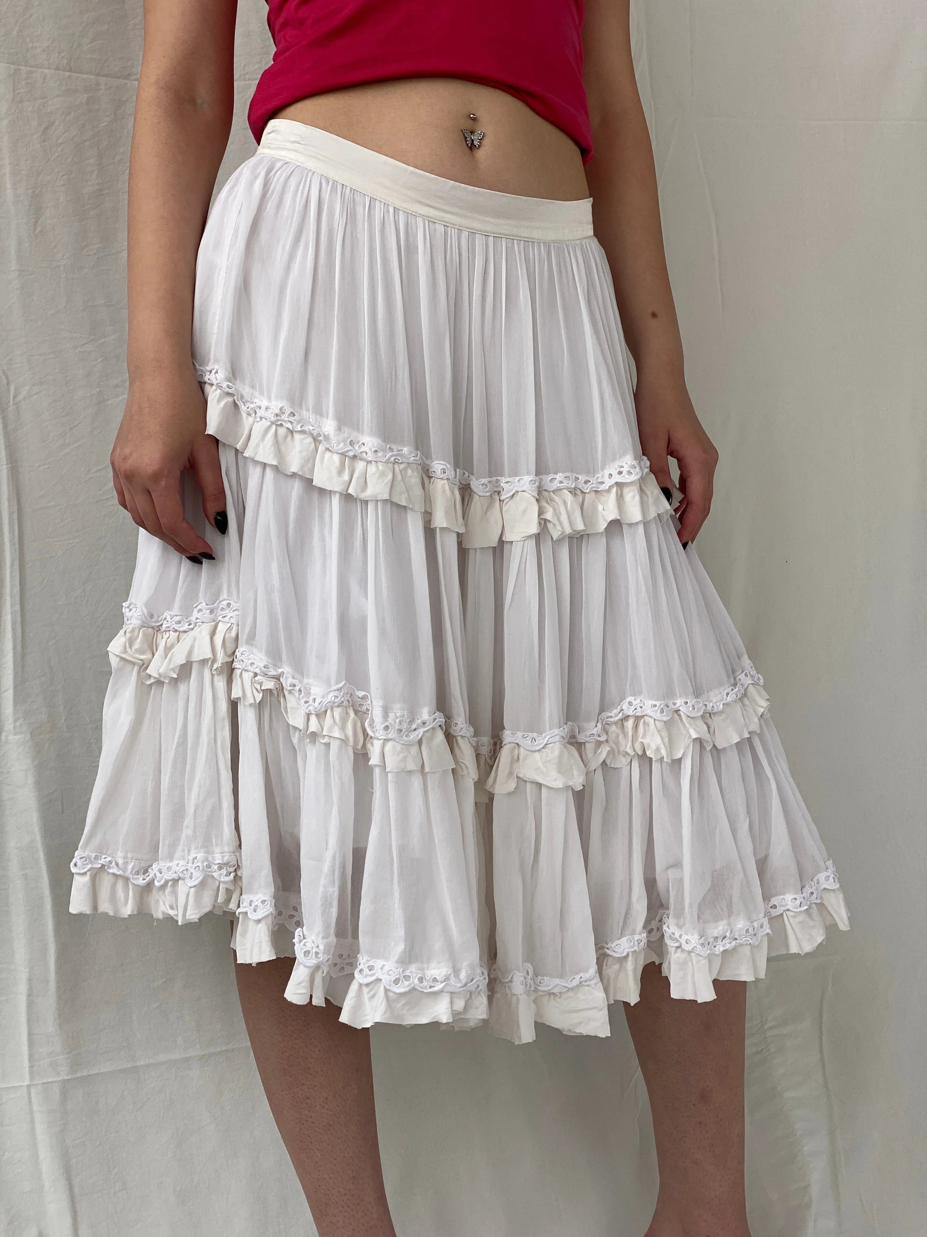 Gorgeous Vintage Monnalisa Chic White Tiered Bohemian Layered Midi Skirt - M - Balagan Vintage Midi Skirt 00s, Ayah, midi skirt, NEW IN, women skirt