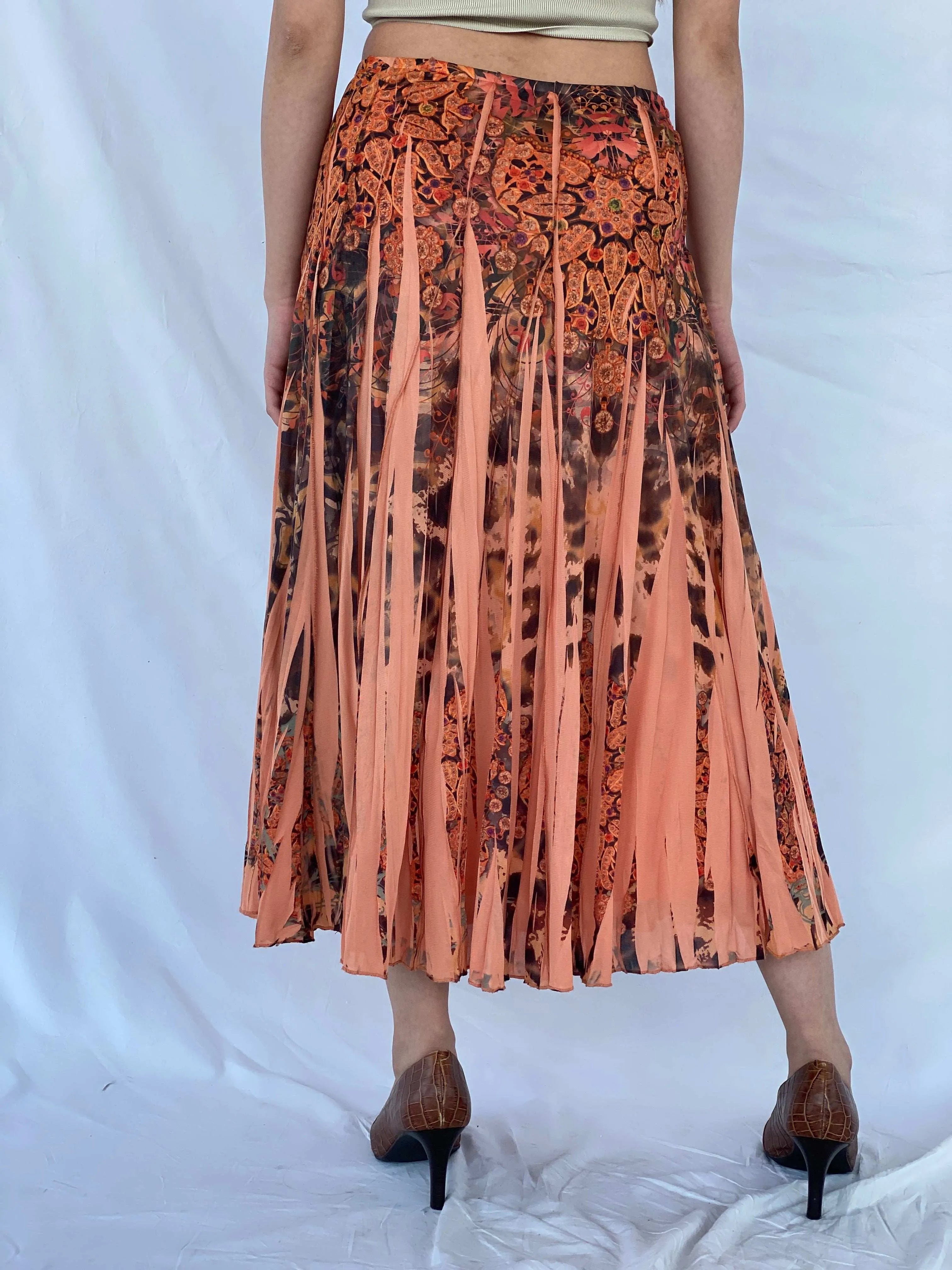 Gorgeous Vintage Orange Boho Print Midi Skirt - Balagan Vintage Midi Skirt 00s, 90s, Deals, midi skirt, Mira