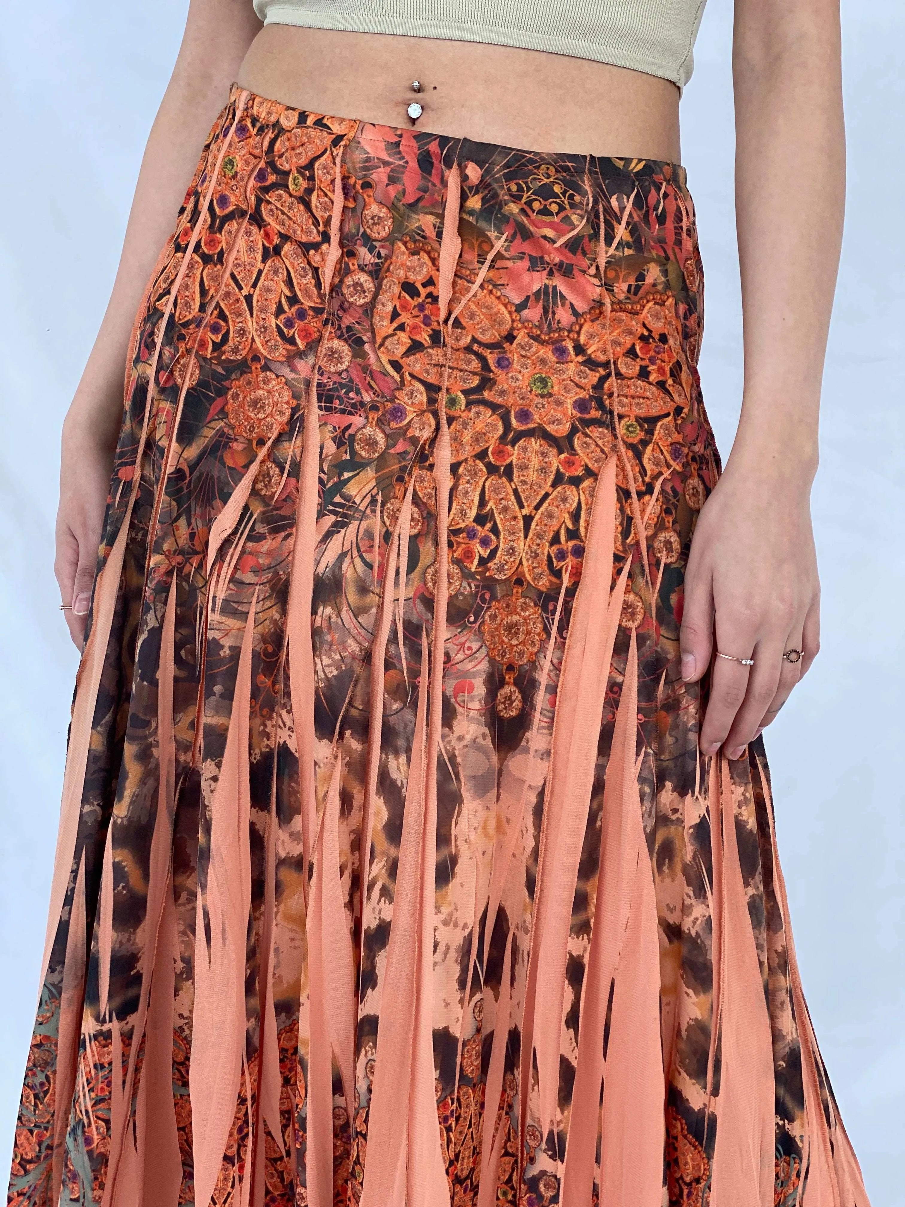 Gorgeous Vintage Orange Boho Print Midi Skirt - Balagan Vintage Midi Skirt 00s, 90s, Deals, midi skirt, Mira