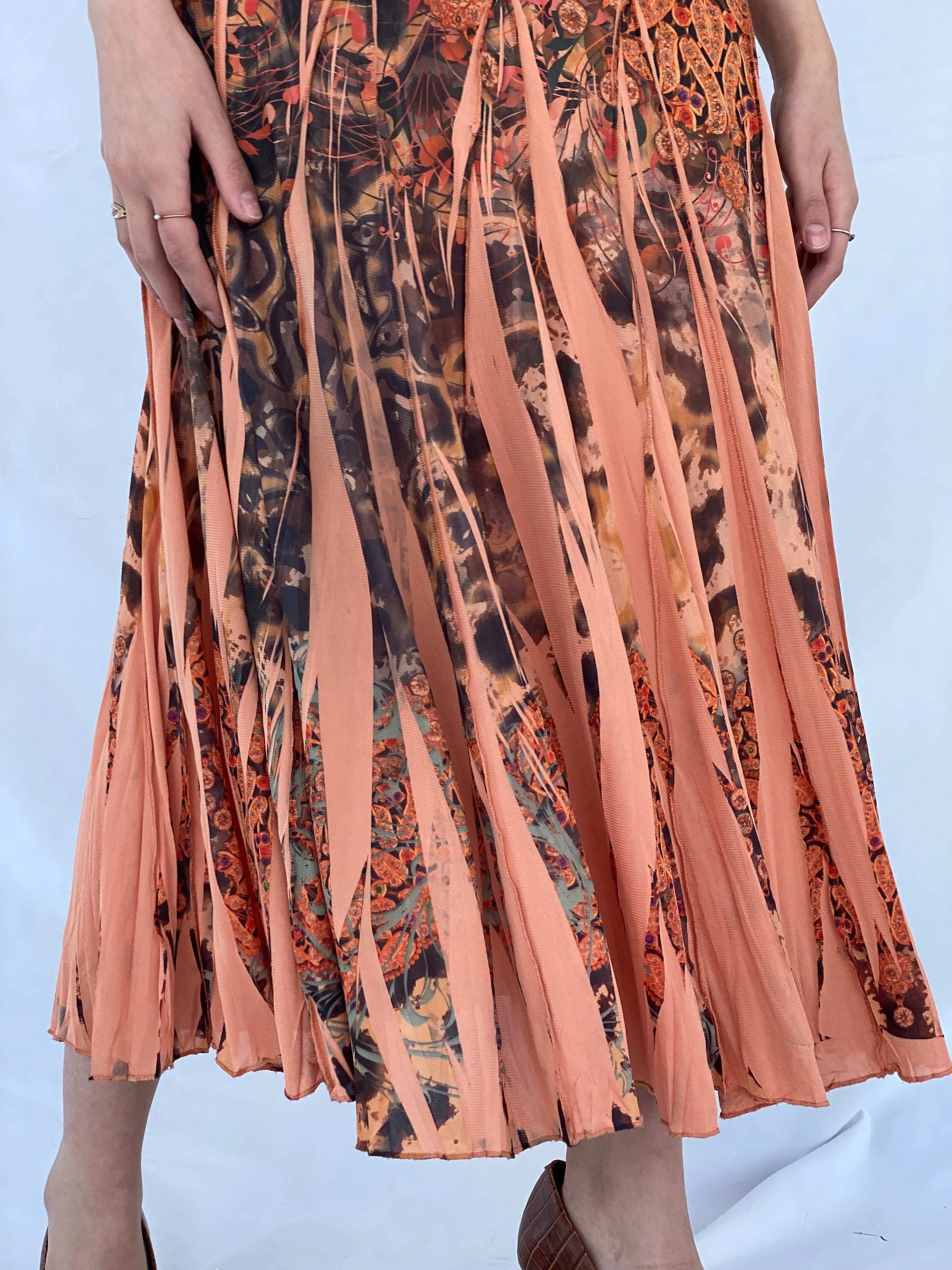 Gorgeous Vintage Orange Boho Print Midi Skirt - Balagan Vintage Midi Skirt 00s, 90s, Deals, midi skirt, Mira