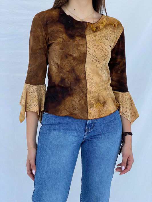 Gorgeous Y2K Brown Top - Size M/L - Balagan Vintage Full Sleeve Top 00s, Juana, summer, Top