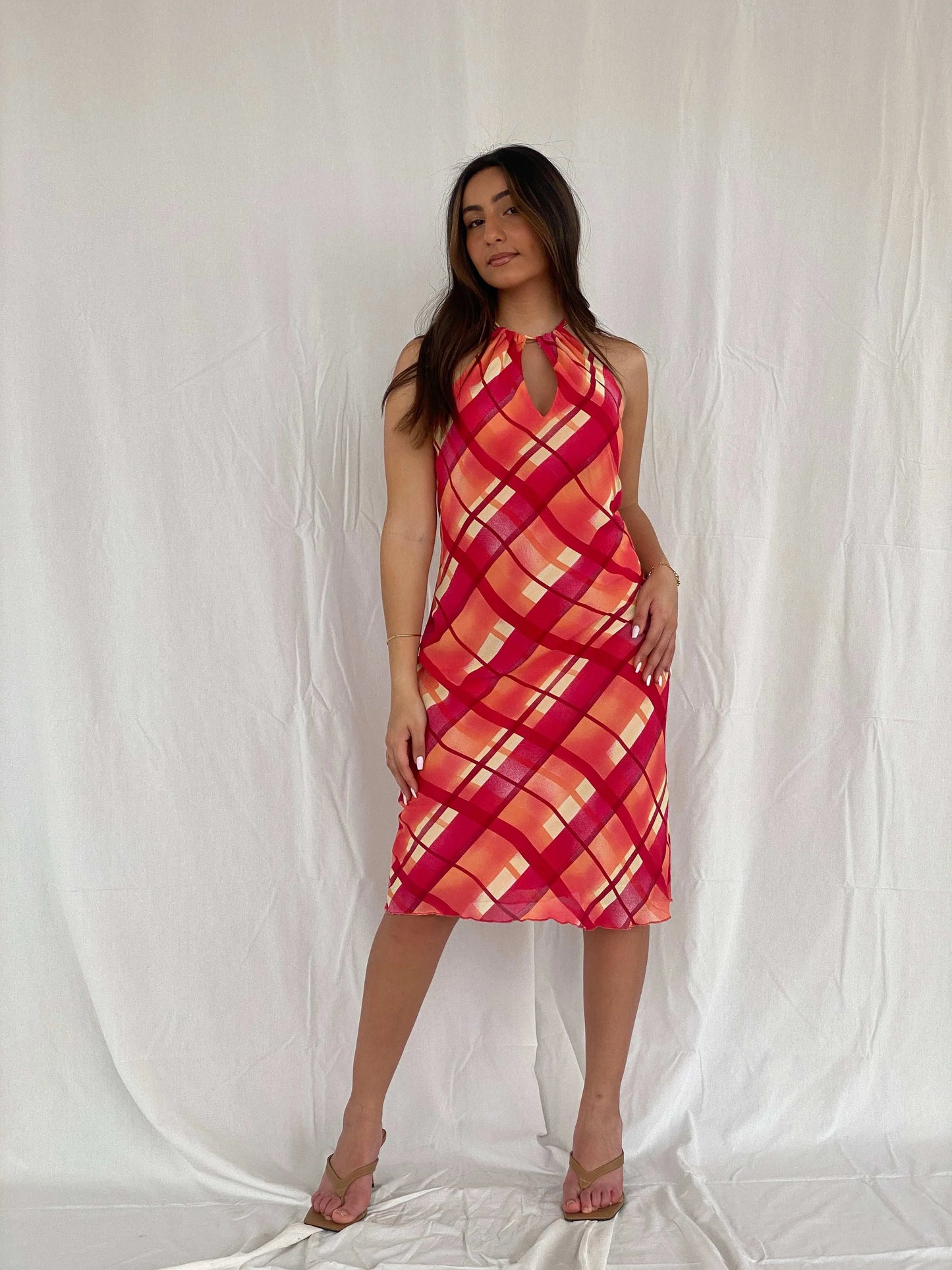Gorgeous Y2K CELOP Orange Midi Halter Dress - Size M - Balagan Vintage Midi Dress 00s, 00s dress, Deals, midi dress, Rama