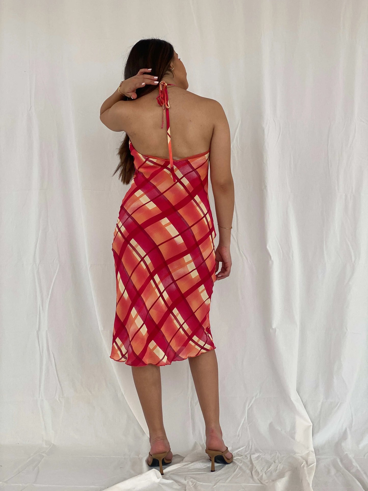 Gorgeous Y2K CELOP Orange Midi Halter Dress - Size M - Balagan Vintage Midi Dress 00s, 00s dress, Deals, midi dress, Rama