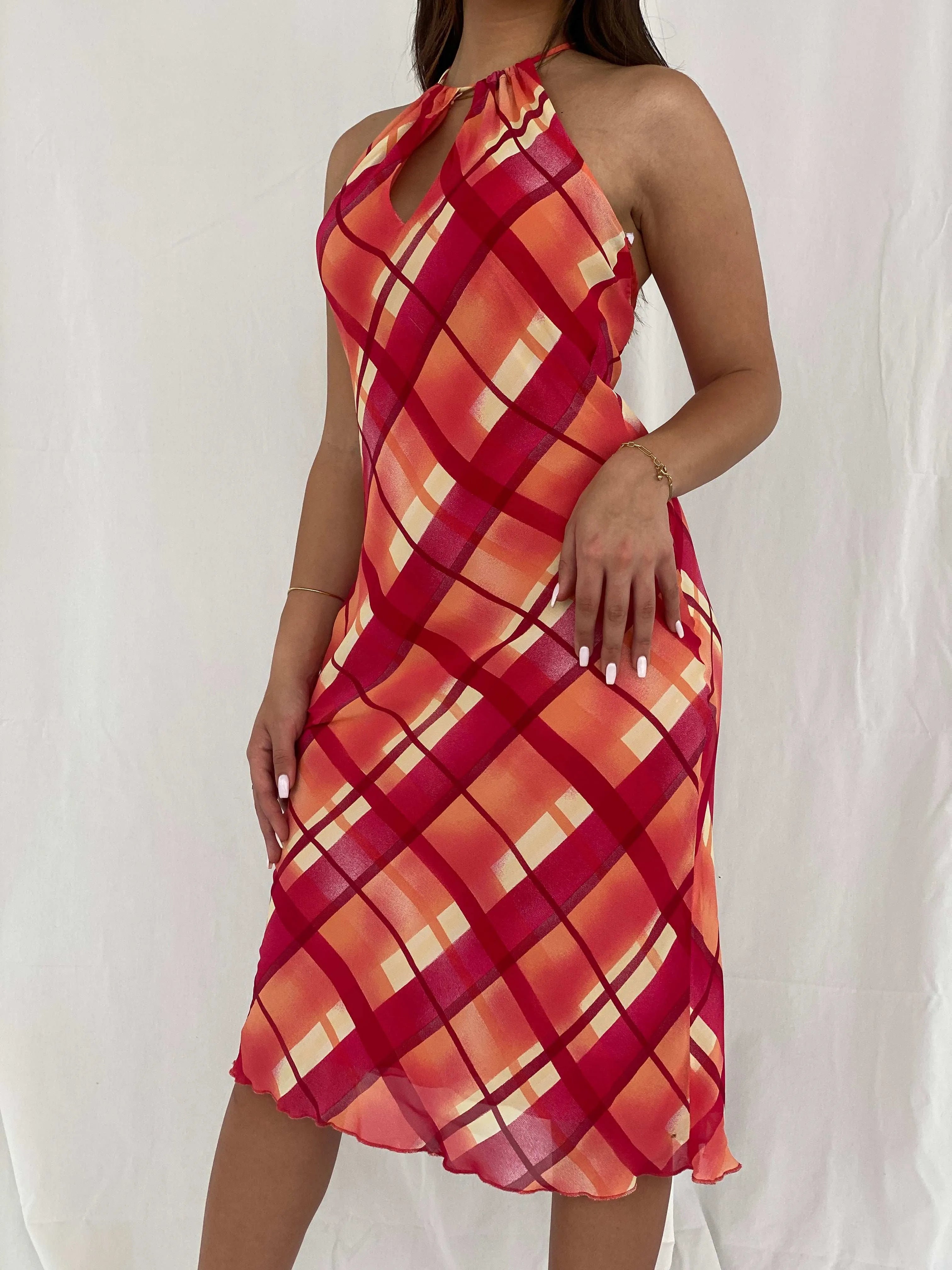Gorgeous Y2K CELOP Orange Midi Halter Dress - Size M - Balagan Vintage Midi Dress 00s, 00s dress, Deals, midi dress, Rama