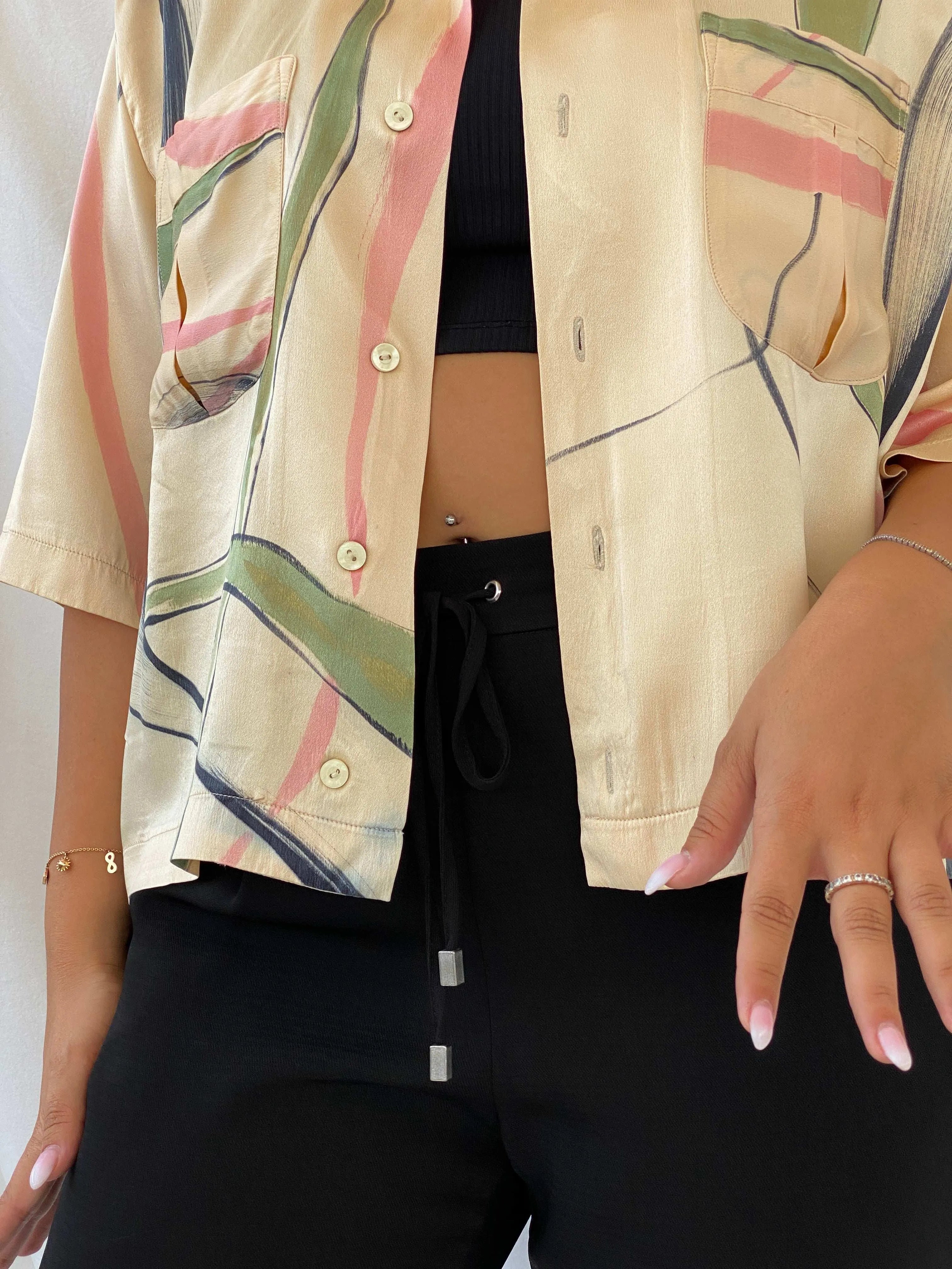 Handmade Vintage Abstract Print Oversized Button Shirt - XL - Balagan Vintage Half Sleeve Shirt 00s, 90s, Deals, Dina, half sleeve shirt, oversized, oversized shirt, print, printed shirt