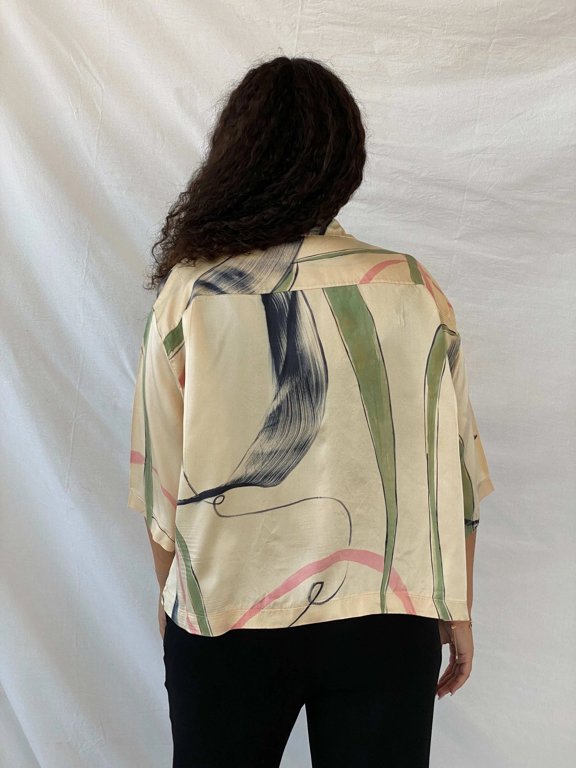 Handmade Vintage Abstract Print Oversized Button Shirt - XL - Balagan Vintage Half Sleeve Shirt 00s, 90s, Deals, Dina, half sleeve shirt, oversized, oversized shirt, print, printed shirt