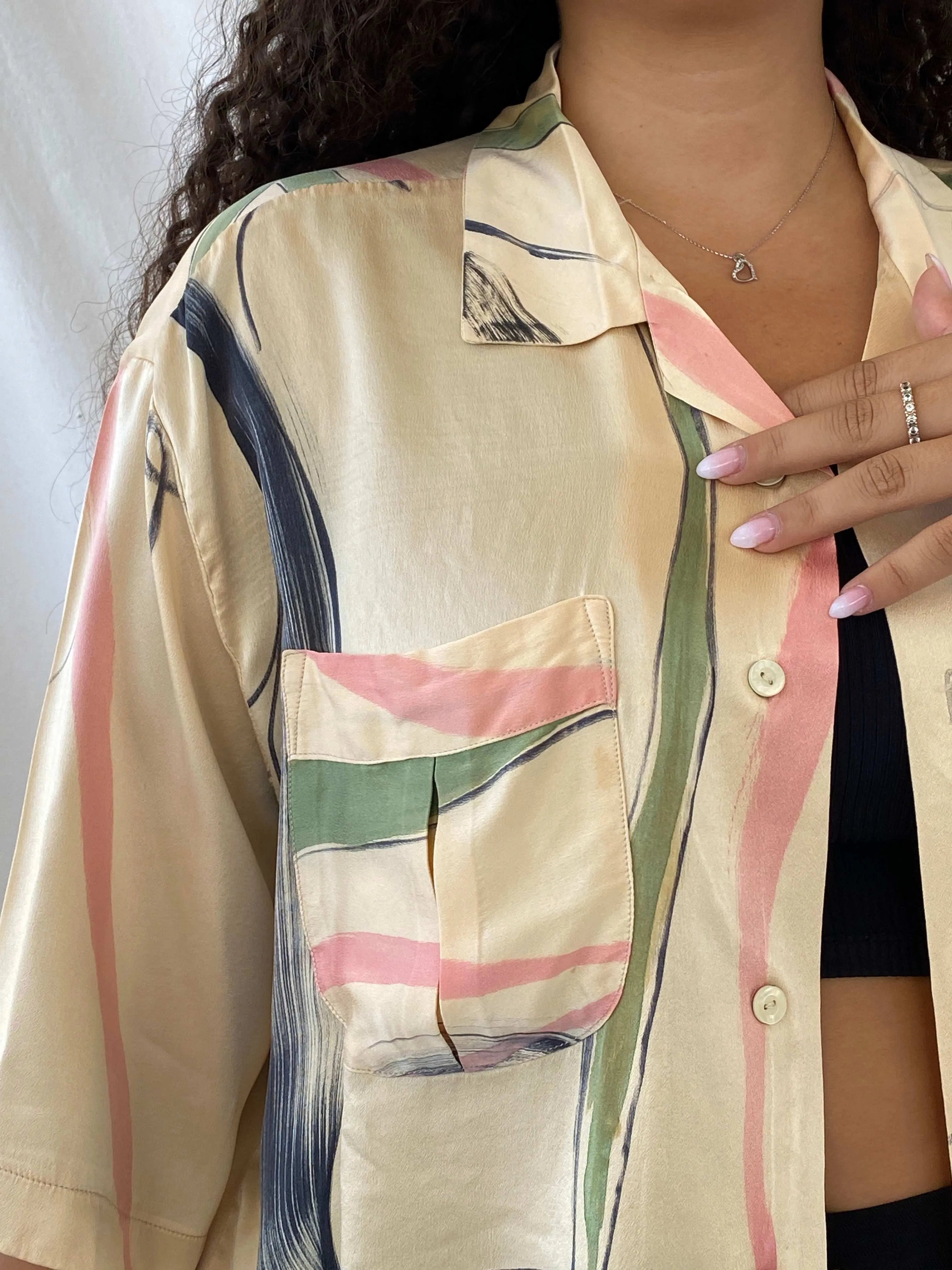 Handmade Vintage Abstract Print Oversized Button Shirt - XL - Balagan Vintage Half Sleeve Shirt 00s, 90s, Deals, Dina, half sleeve shirt, oversized, oversized shirt, print, printed shirt