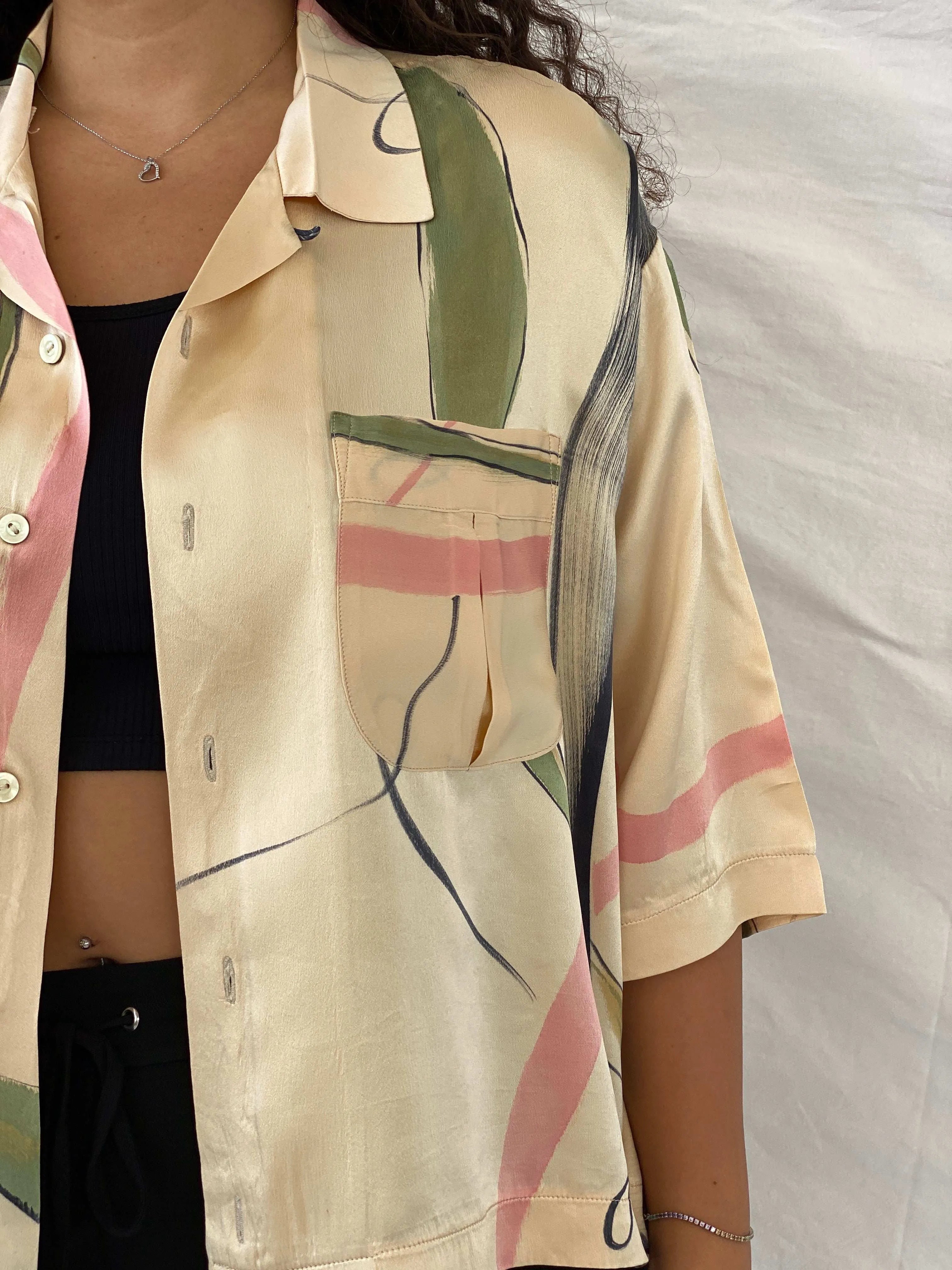 Handmade Vintage Abstract Print Oversized Button Shirt - XL - Balagan Vintage Half Sleeve Shirt 00s, 90s, Deals, Dina, half sleeve shirt, oversized, oversized shirt, print, printed shirt