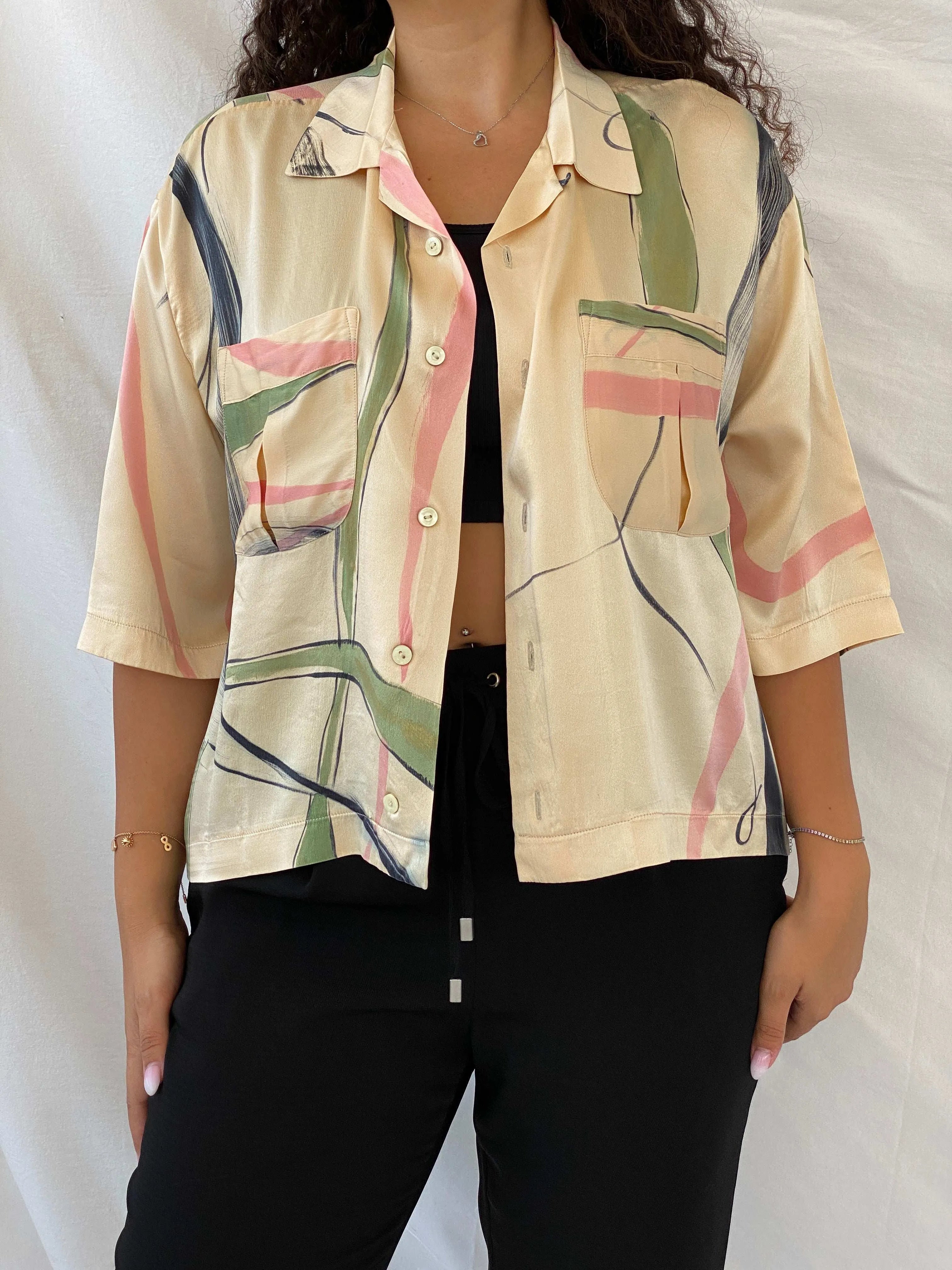 Handmade Vintage Abstract Print Oversized Button Shirt - XL - Balagan Vintage Half Sleeve Shirt 00s, 90s, Deals, Dina, half sleeve shirt, oversized, oversized shirt, print, printed shirt