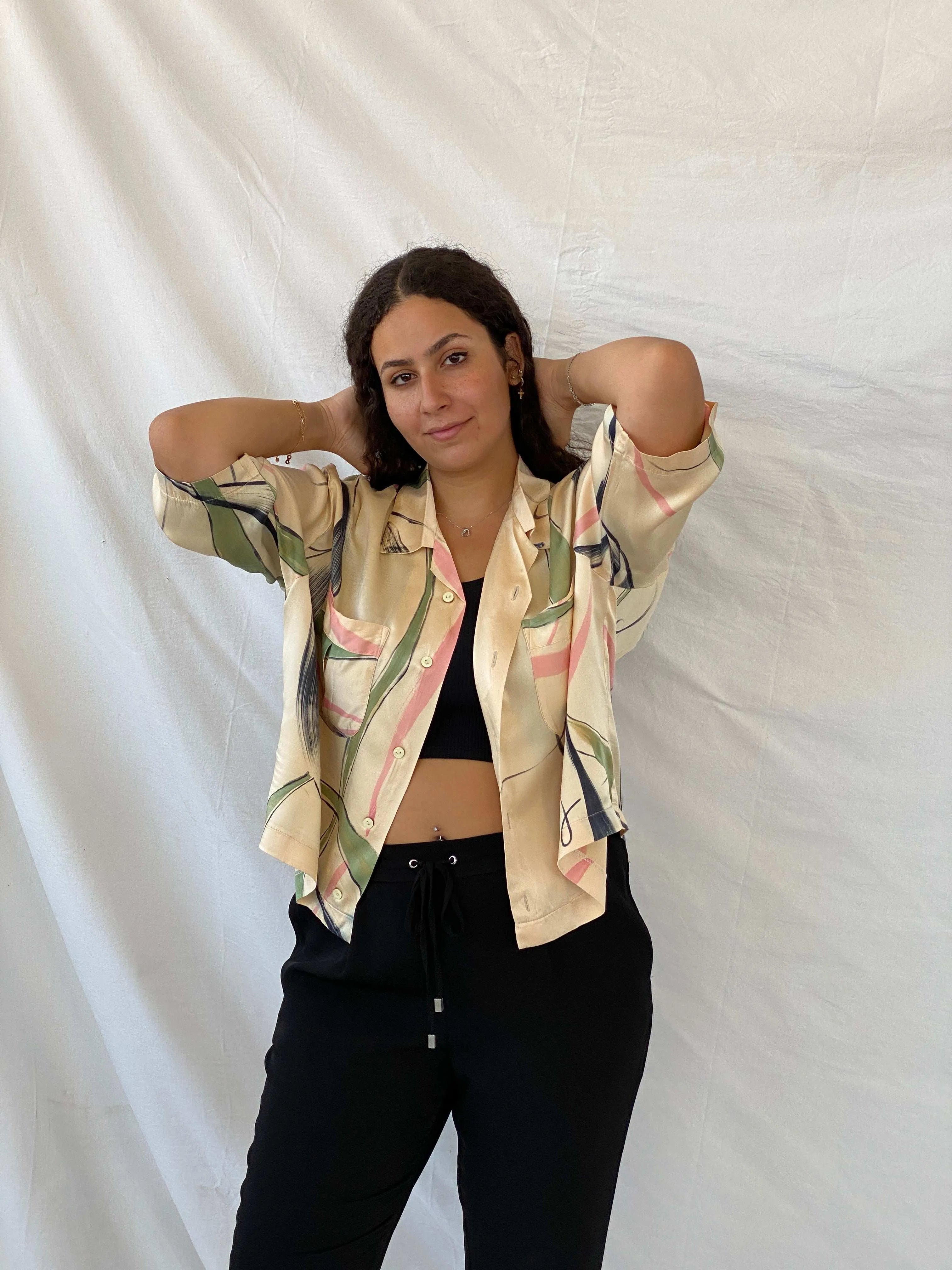 Handmade Vintage Abstract Print Oversized Button Shirt - XL - Balagan Vintage Half Sleeve Shirt 00s, 90s, Deals, Dina, half sleeve shirt, oversized, oversized shirt, print, printed shirt