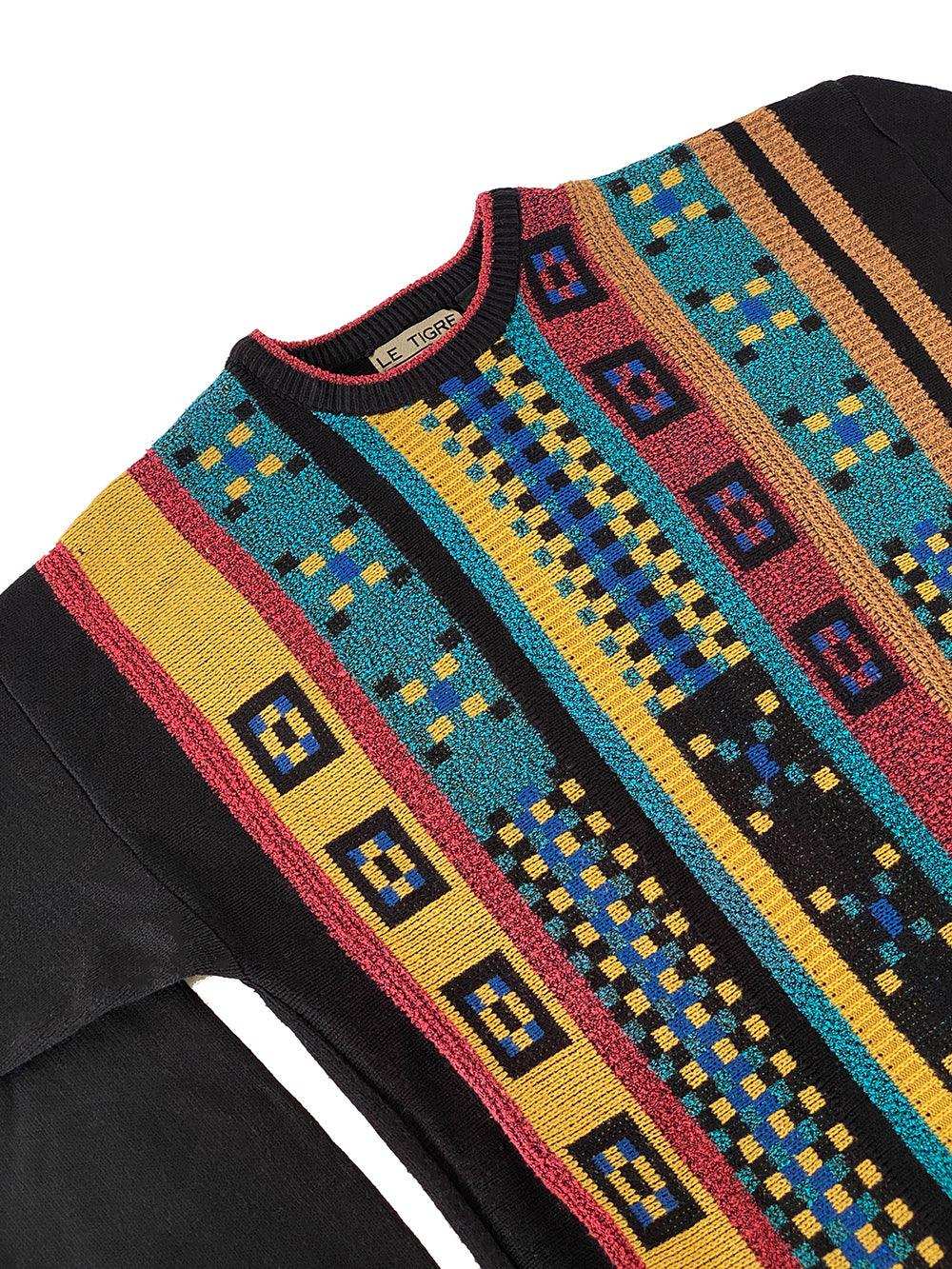 Vintage 80s Le Tigre Geometric Patterned Knit Sweater