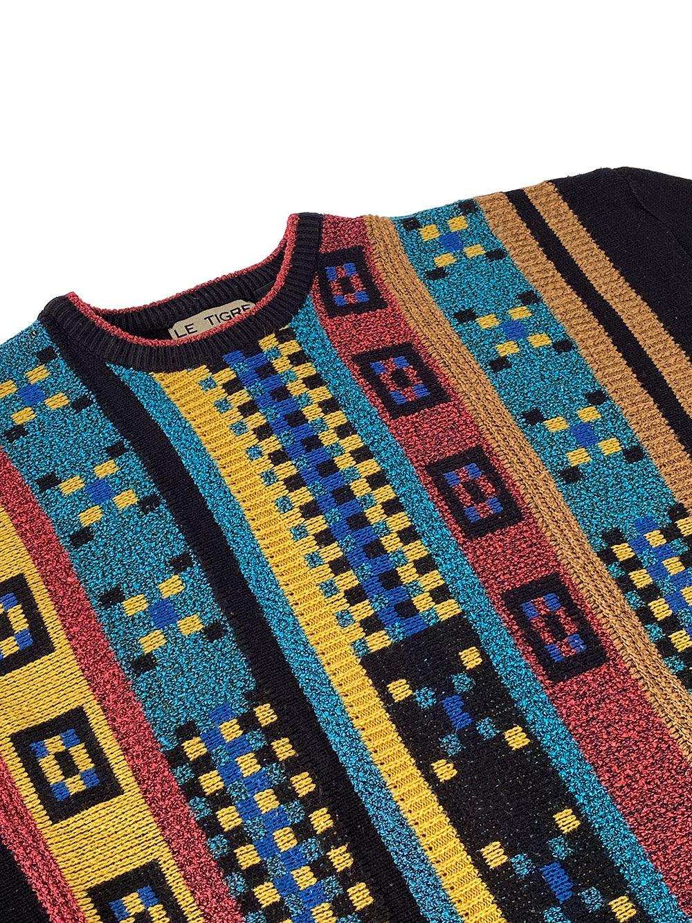 Vintage 80s Le Tigre Geometric Patterned Knit Sweater- Fits Size