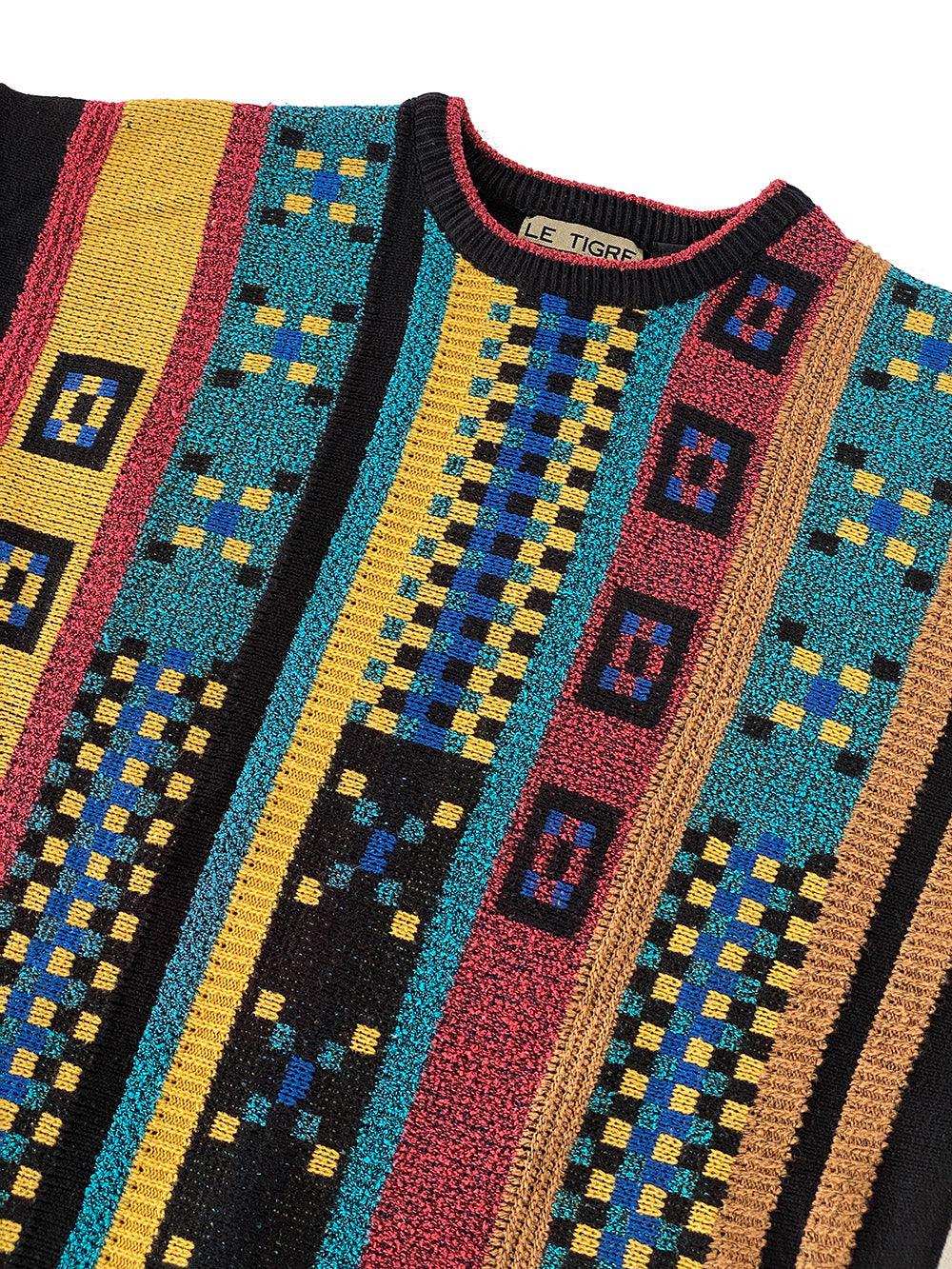 Vintage 80s Le Tigre Geometric Patterned Knit Sweater - Balagan Vintage Sweater 80s, 90s, knitted sweater, NEW IN, sweater, unisex