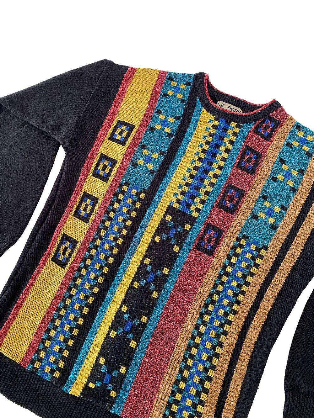 Vintage 80s Le Tigre Geometric Patterned Knit Sweater