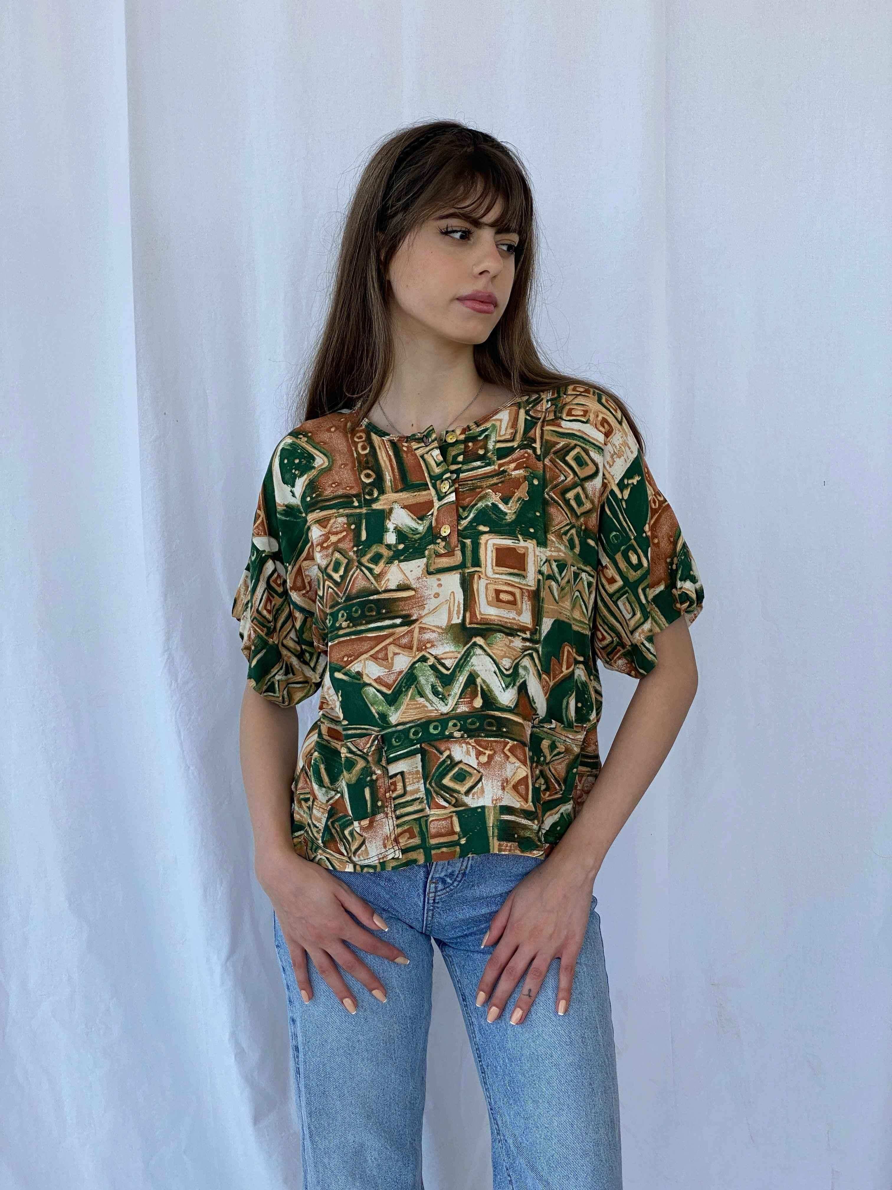 Vintage Confezioni Printed Shirt - Balagan Vintage Half Sleeve Top 90s, Mira, printed shirt