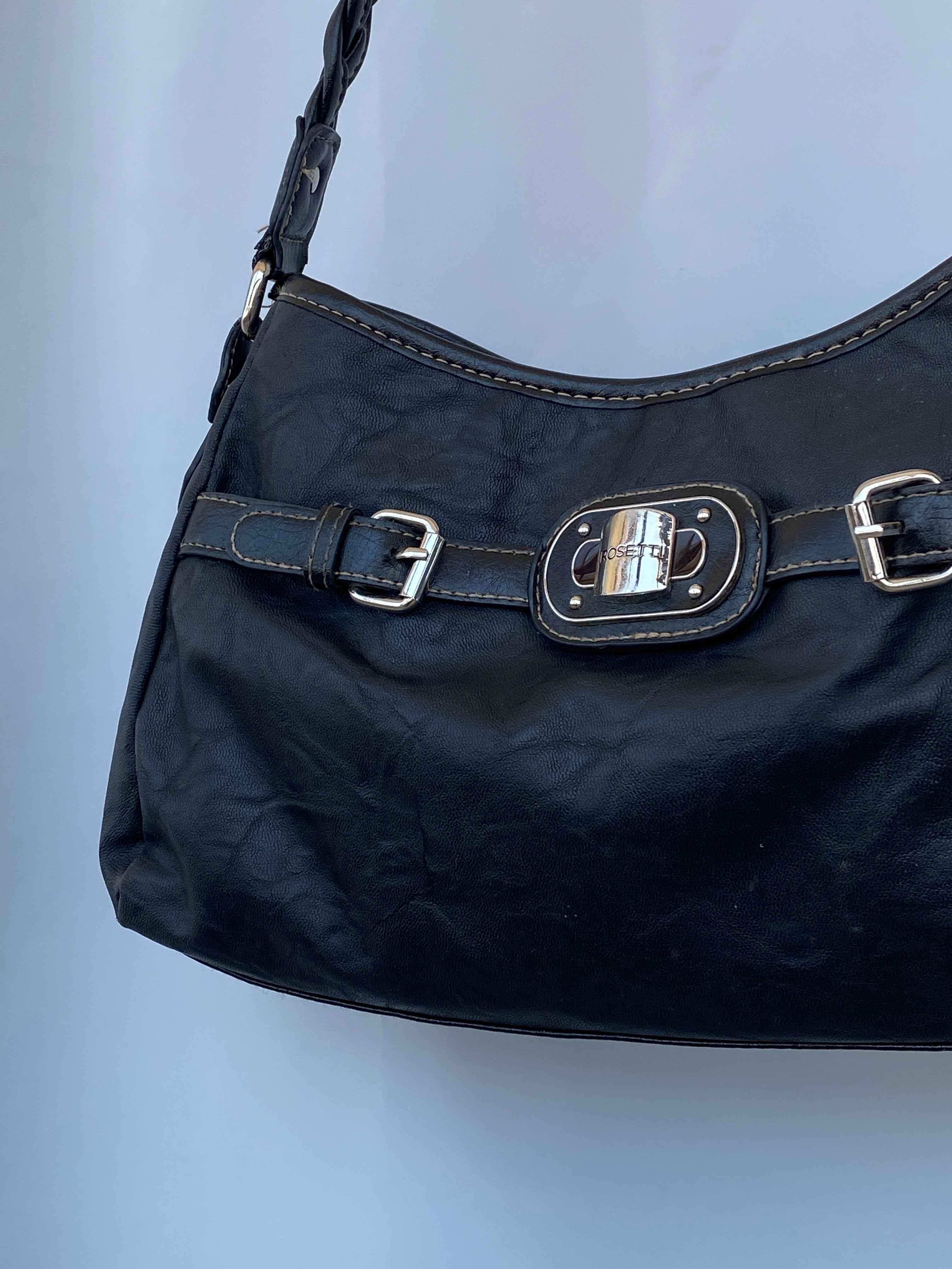 ROSETTI BLACK PU SHOULDER BAGS W/BRUSHED GOLD HARDWARE. | Shoulder bag,  Faux leather handbag, Snakeskin crossbody bag