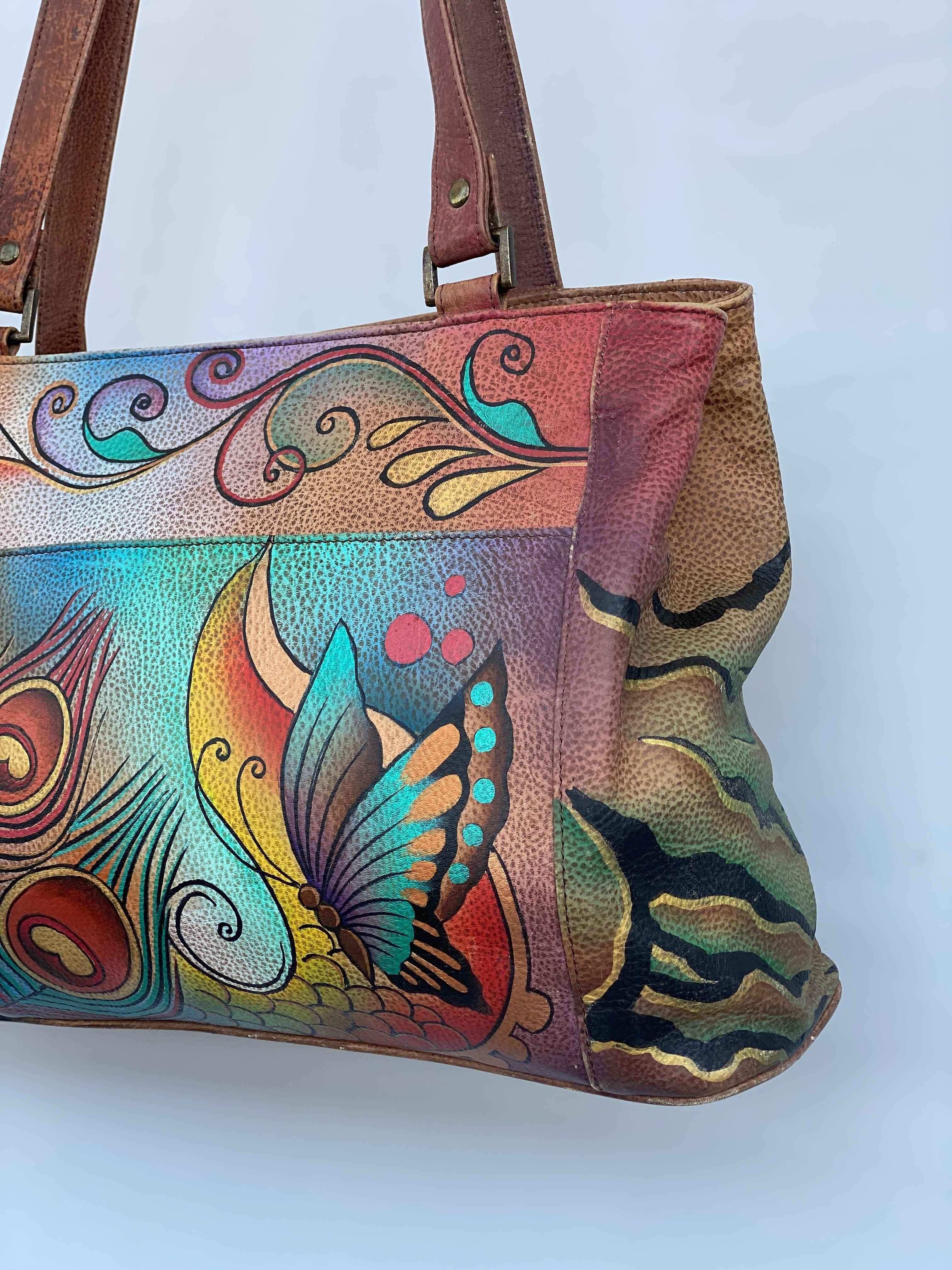 Anushka purse Crossbody Bird With Flower Hand Painted Leather | eBay