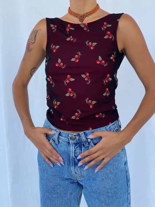 Insane Vintage 90s Maestro Cherry Open Sheer Back Top - Balagan Vintage Sleeveless Top 90s, sheer, summer, Tojan