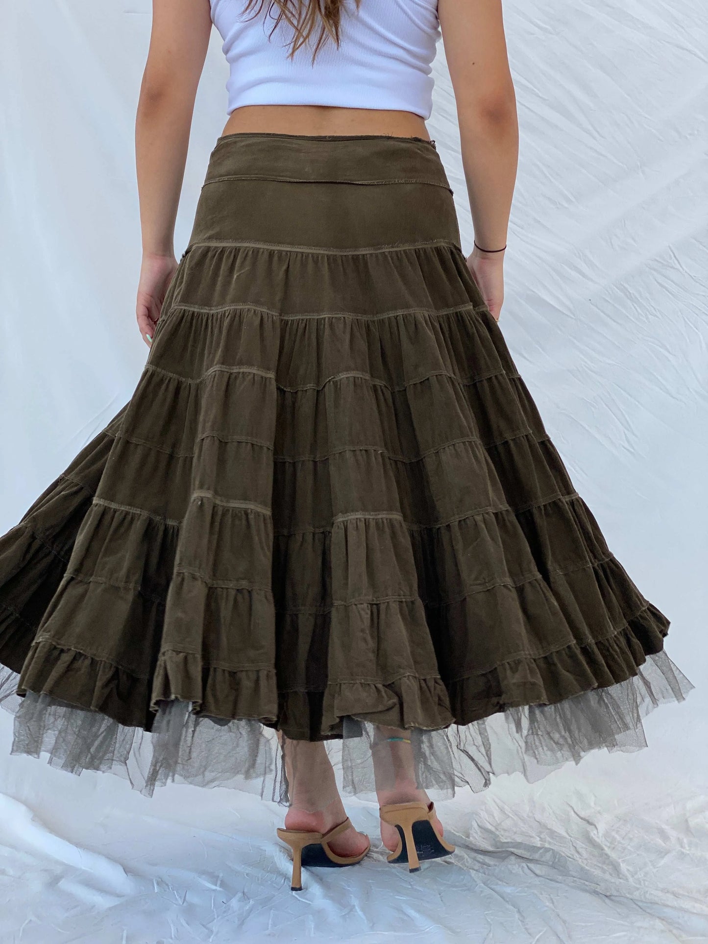 Insane Vintage MY INDUSTRY Tiered Ruffled Gypsy Zip Up Skirt - M - Balagan Vintage Maxi Skirt 00s, Lana, maxi skirt, summer