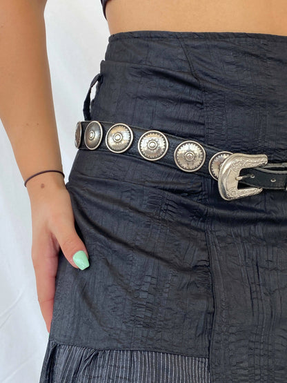 Insanely Beautiful Vintage Western/Grunge Style Cowboy Silver Metal Studded Black Belt - Balagan Vintage 80s, belt, cowboy, Lana