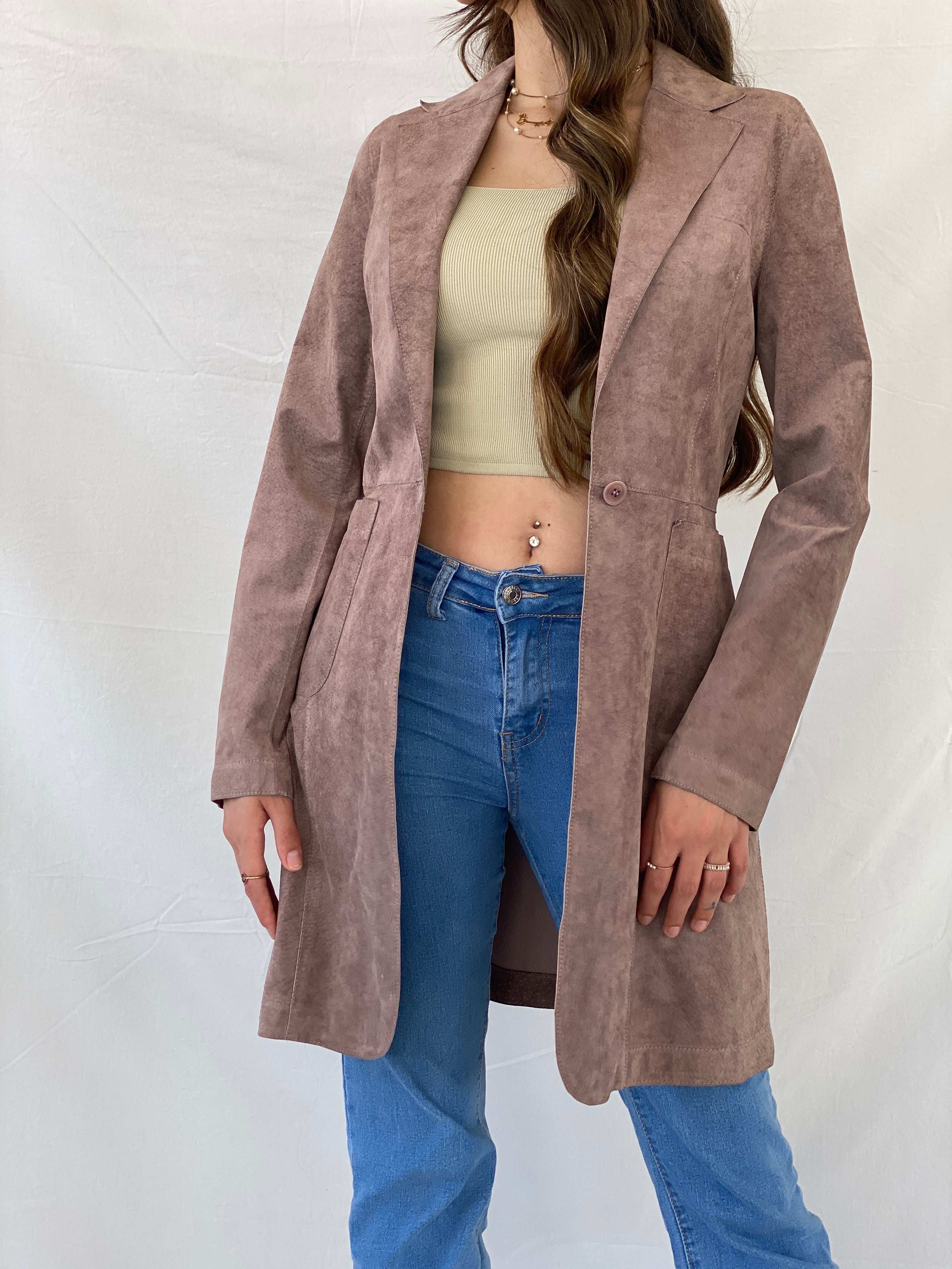 JIGSAW Genuine Pink Suede Light Coat - M - Balagan Vintage Coat 00s, coat, consignment, Deals, Mira, rare find, rare vintage, Sadouf, silk, vintage coat, winter