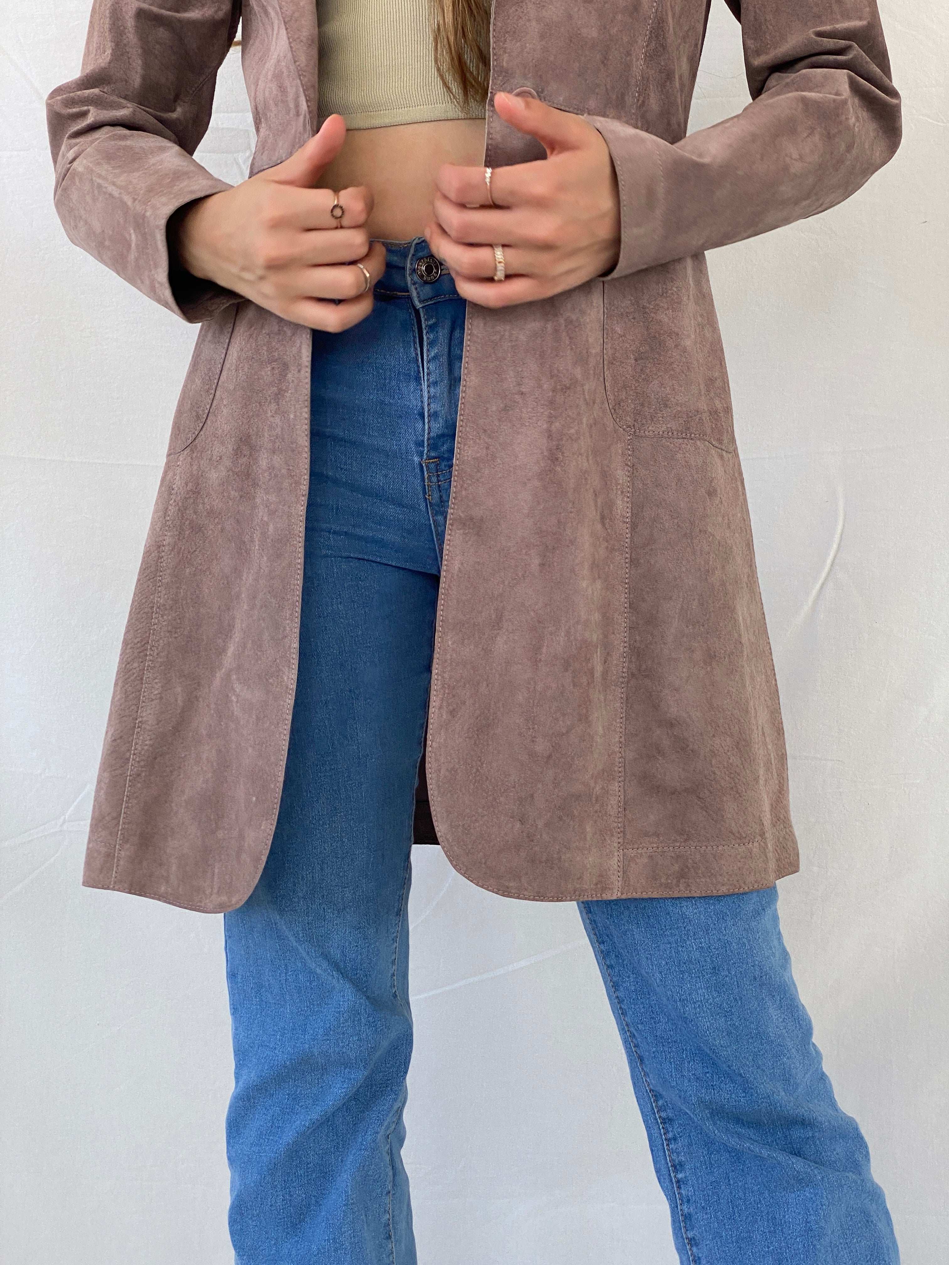 JIGSAW Genuine Pink Suede Light Coat - M - Balagan Vintage Coat 00s, coat, consignment, Deals, Mira, rare find, rare vintage, Sadouf, silk, vintage coat, winter