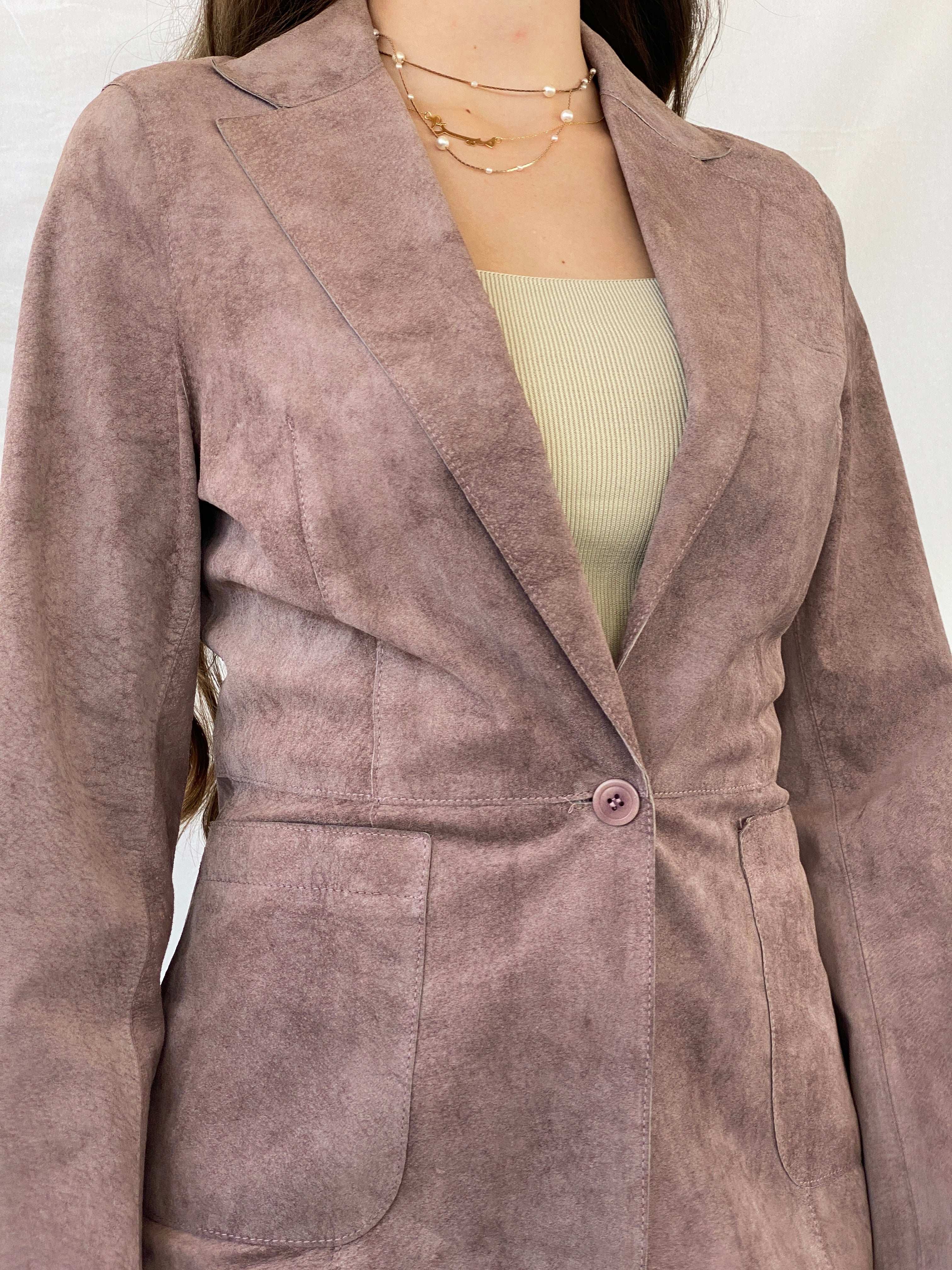 JIGSAW Genuine Pink Suede Light Coat - M - Balagan Vintage Coat 00s, coat, consignment, Deals, Mira, rare find, rare vintage, Sadouf, silk, vintage coat, winter